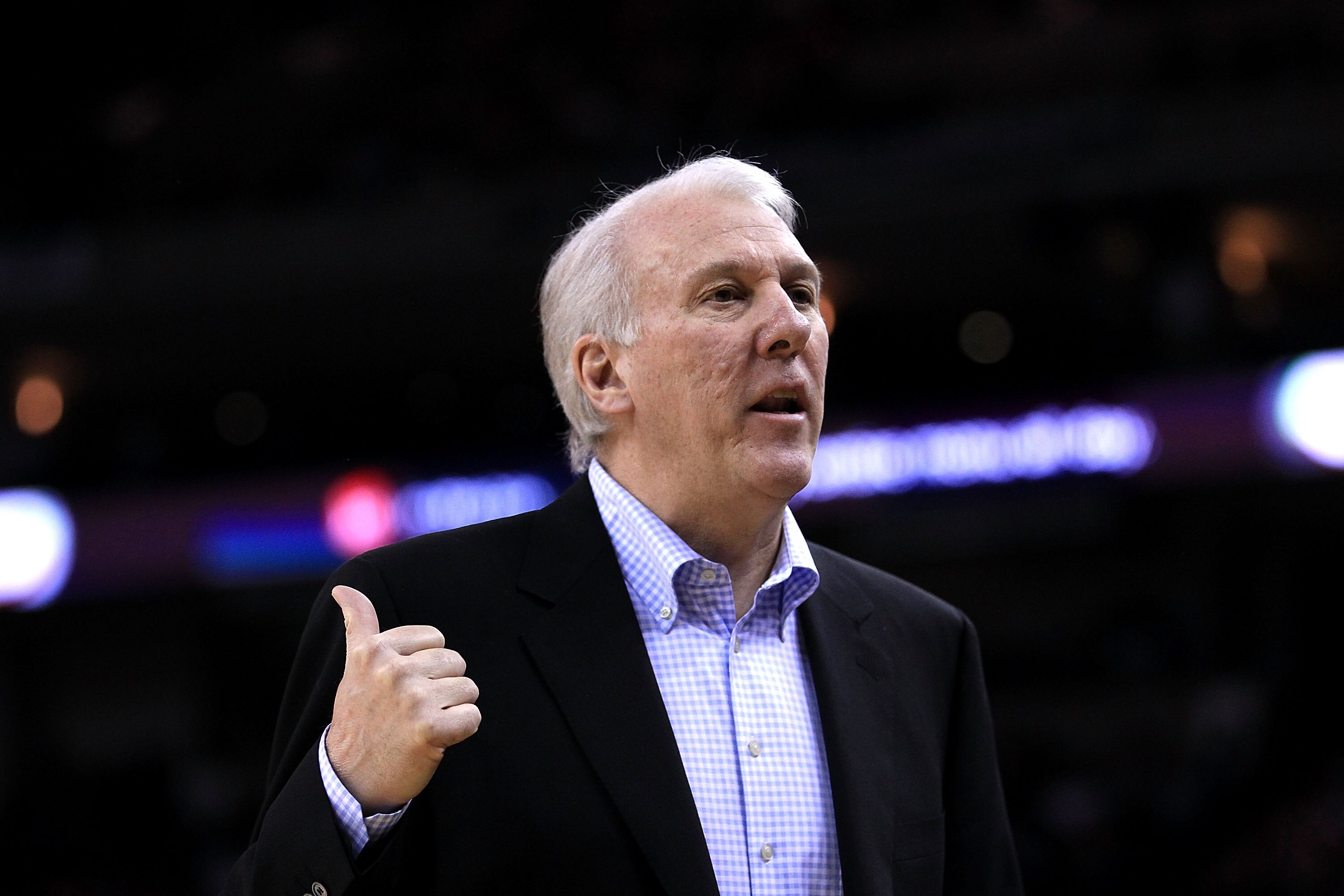 OAKLAND, CA - JANUARY 24:  Gregg Popovich of the San Antonio Spurs walks the sideline during their game against the Golden State Warriors at Oracle Arena on January 24, 2011 in Oakland, California.  NOTE TO USER: User expressly acknowledges and agrees tha