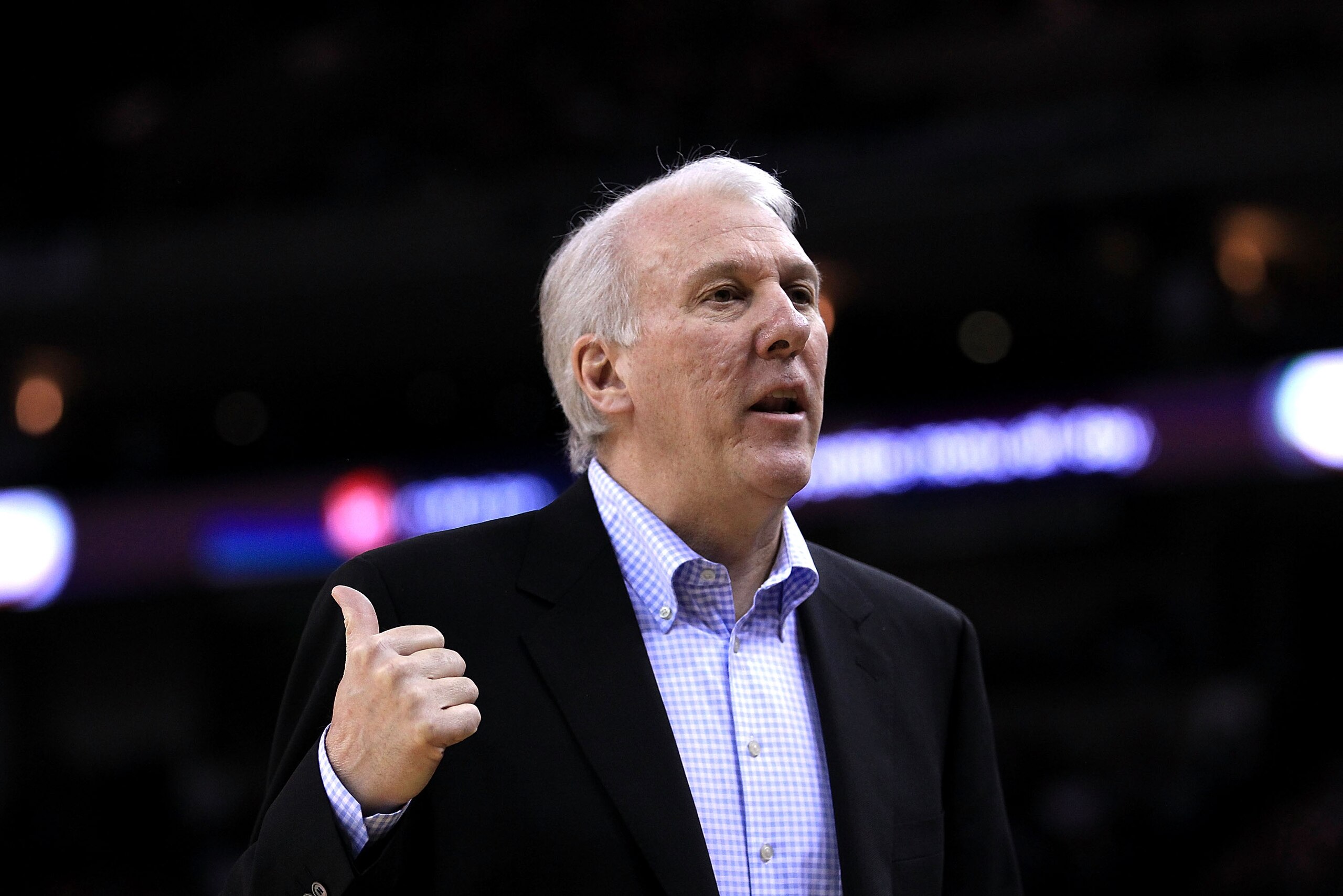 OAKLAND, CA - JANUARY 24:  Gregg Popovich of the San Antonio Spurs walks the sideline during their game against the Golden State Warriors at Oracle Arena on January 24, 2011 in Oakland, California.  NOTE TO USER: User expressly acknowledges and agrees tha