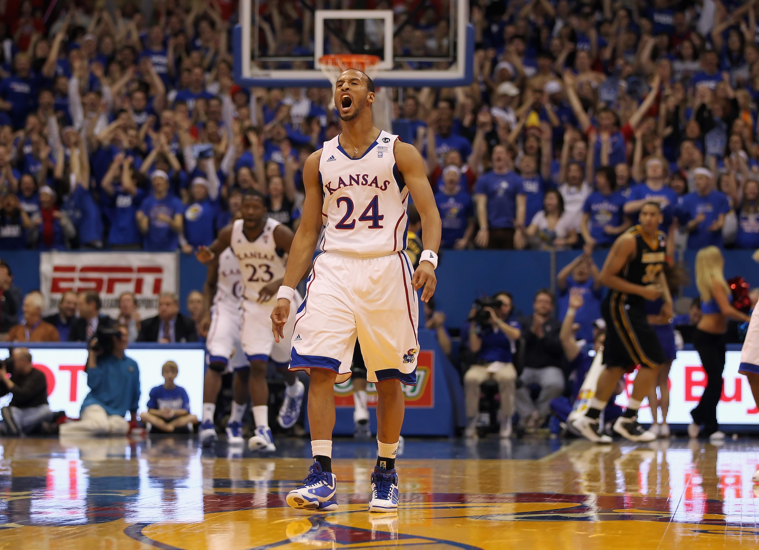 LAWRENCE, KS - FEBRUARY 07: Travis Releford #24 of the Kansas Jayhawks reacts after making a shot during the game against the Missouri Tigers on February 5, 2011 at Allen Fieldhouse in Lawrence, Kansas. (Photo by Jamie Squire/Getty Images) LAWRENCE, KS - FEBRUARY 07: Travis Releford #24 of the Kansas Jayhawks reacts after making a shot during the game against the Missouri Tigers on February 5, 2011 at Allen Fieldhouse in Lawrence, Kansas. (Photo by Jamie Squire/Getty Images)