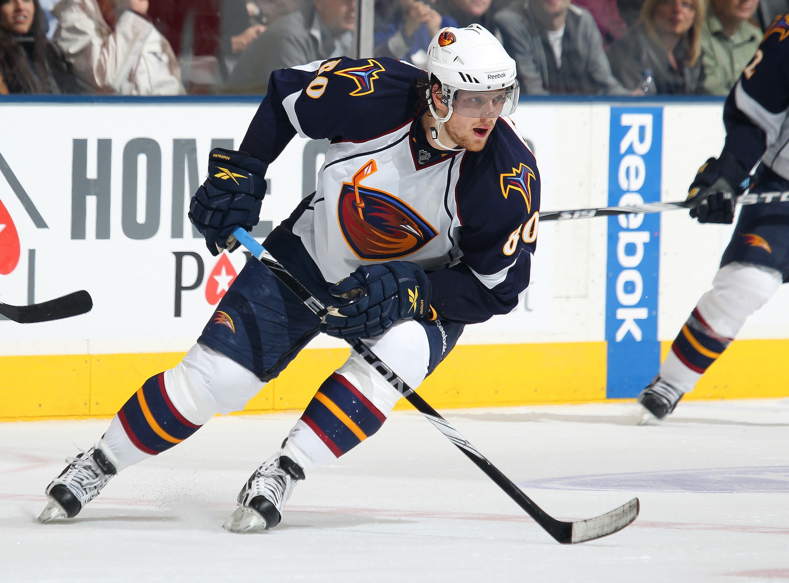 TORONTO, CAN - FEBRUARY 7:  Nik Antropov #80 of the Atlanta Thrashers skates in a game against the Toronto Maple Leafs on February 7, 2011 at the Air Canada Centre in Toronto, Canada. The Leafs defeated the Thrashers 5-4. (Photo by Claus Andersen/Getty Im