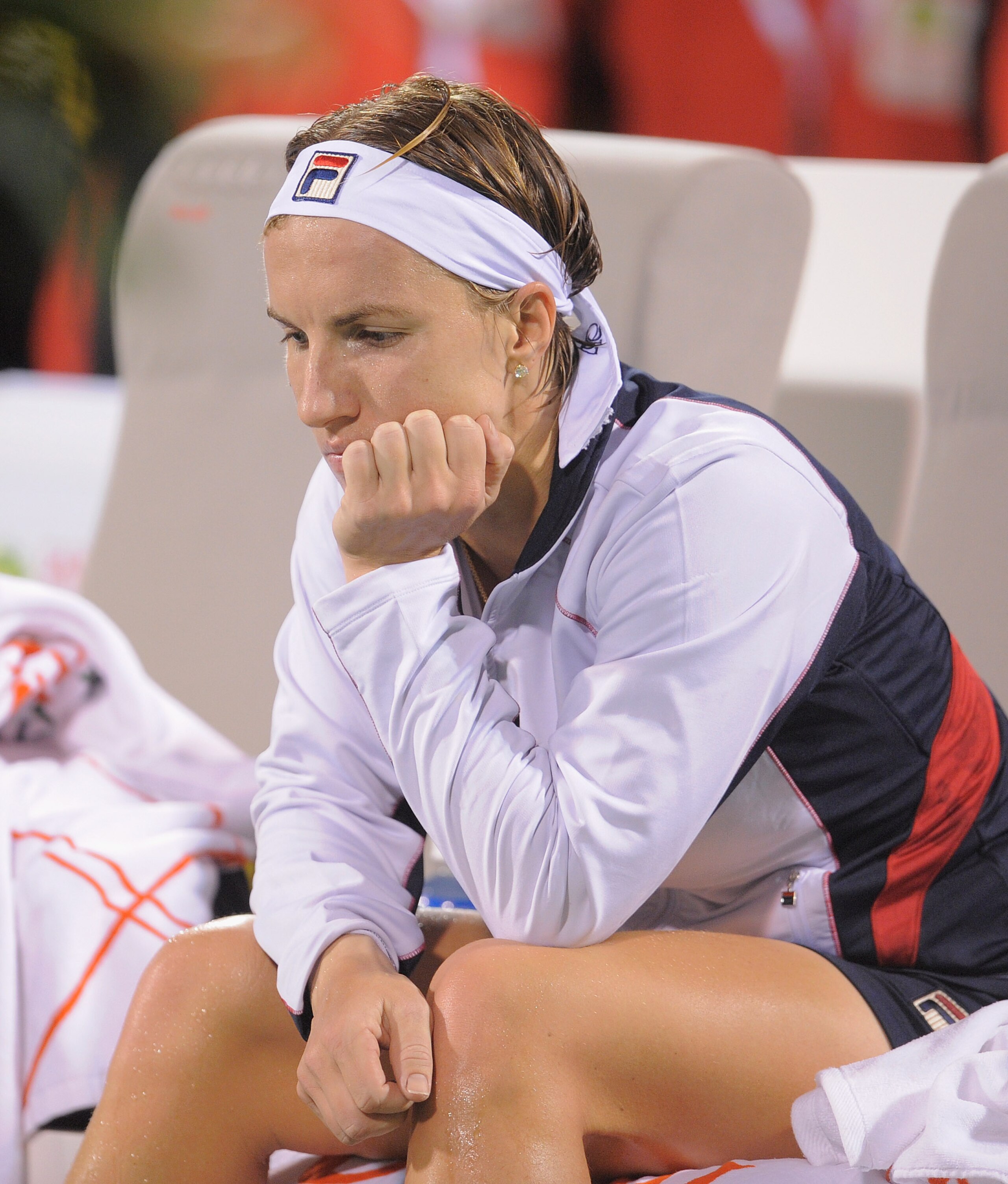 DUBAI, UNITED ARAB EMIRATES - FEBRUARY 20:  Svetlana Kuznetsova of Russia looks dejected after losing the Final against Caroline Wozniacki of Denmark during the Dubai Duty Free Tennis Championship at the Dubai Tennis Stadium on February 20, 2011 in Dubai,