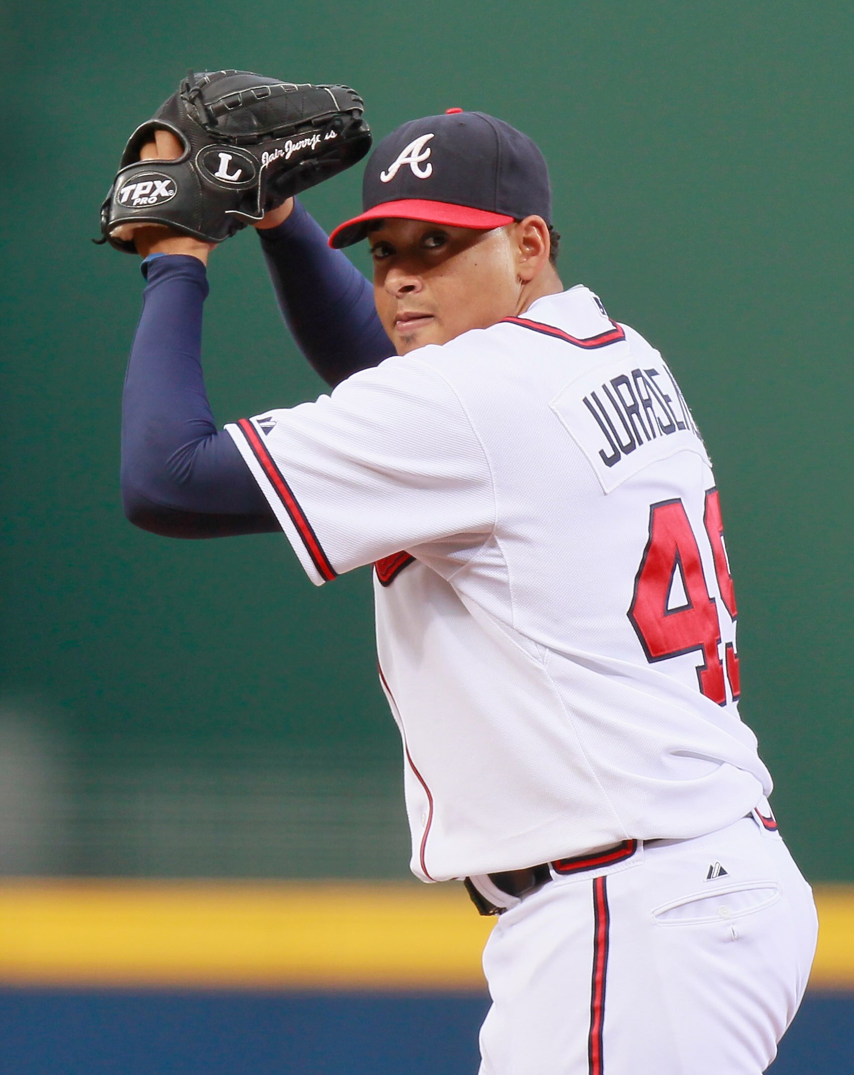 ATLANTA - SEPTEMBER 09:  Starting pitcher Jair Jurrjens #49 of the Atlanta Braves against the St. Louis Cardinals at Turner Field on September 9, 2010 in Atlanta, Georgia.  (Photo by Kevin C. Cox/Getty Images)