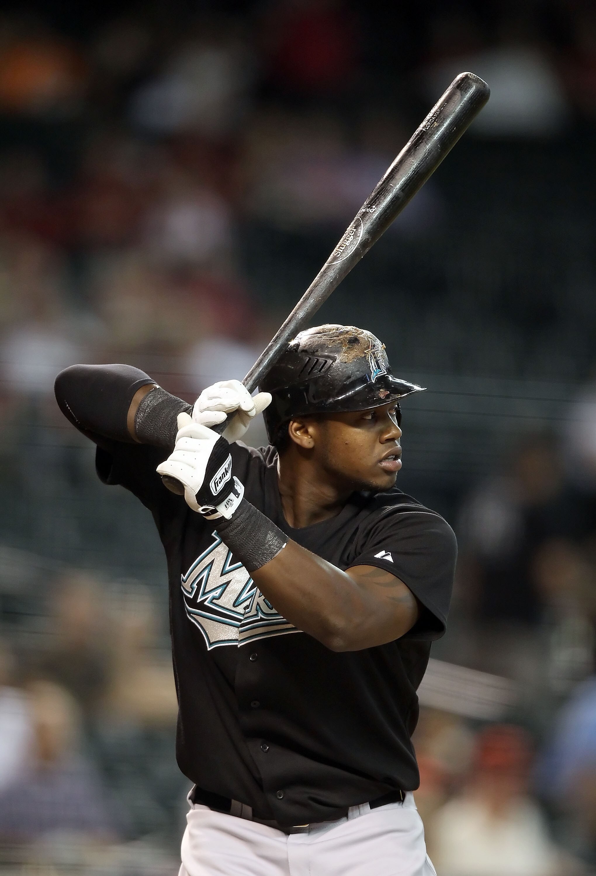 PHOENIX - JULY 08:  Hanley Ramirez #2 of the Florida Marlins at bat during the Major League Baseball game against the Arizona Diamondbacks at Chase Field on July 8, 2010 in Phoenix, Arizona. The Diamondbacks defeated the Marlins 10-4.  (Photo by Christian