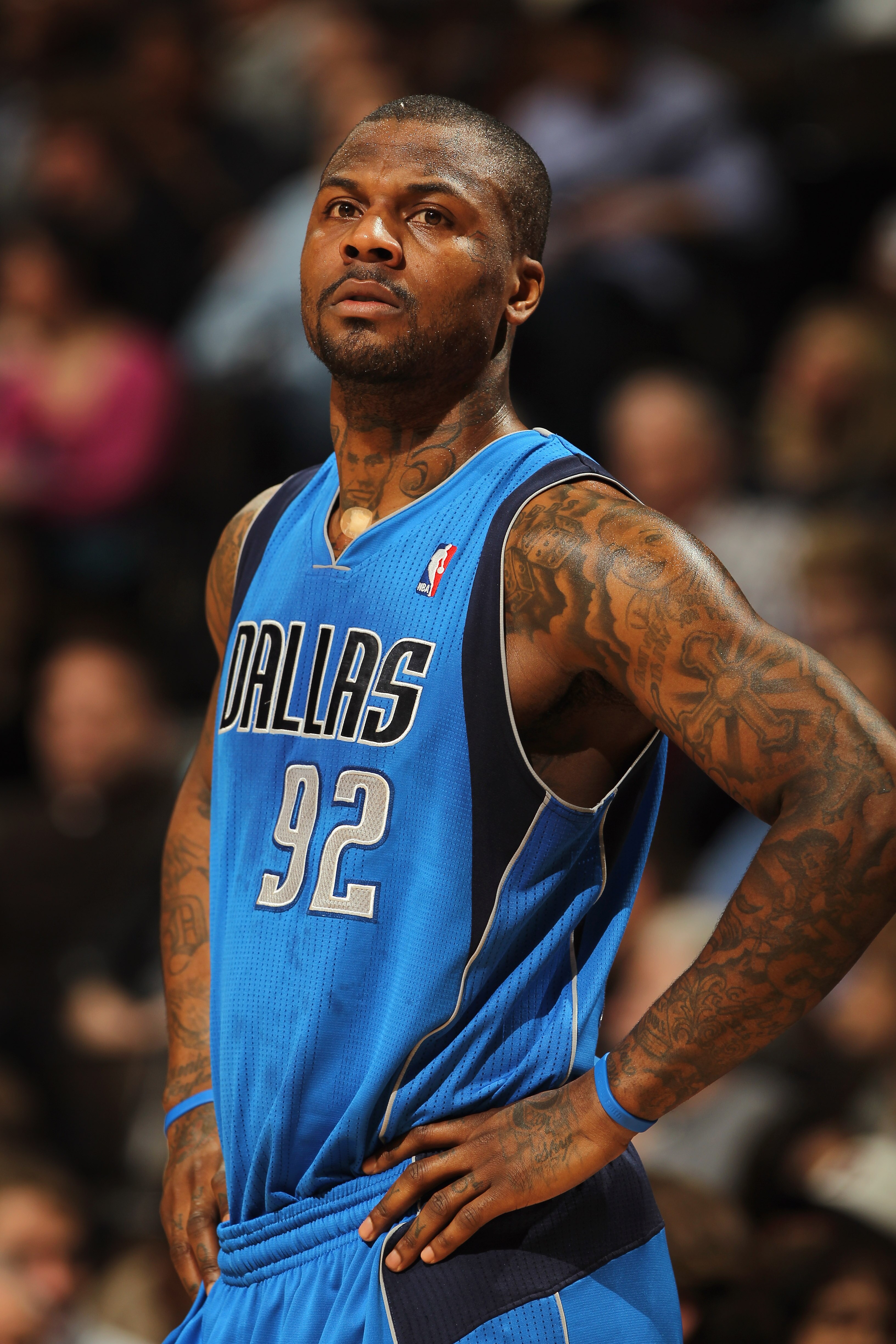 DENVER, CO - FEBRUARY 10:  Deshawn Stevenson #92 of the Dallas Mavericks looks on during a break in the action against the Denver Nuggets during NBA action at the Pepsi Center on February 10, 2011 in Denver, Colorado. The Nuggets defeated the Mavericks 12