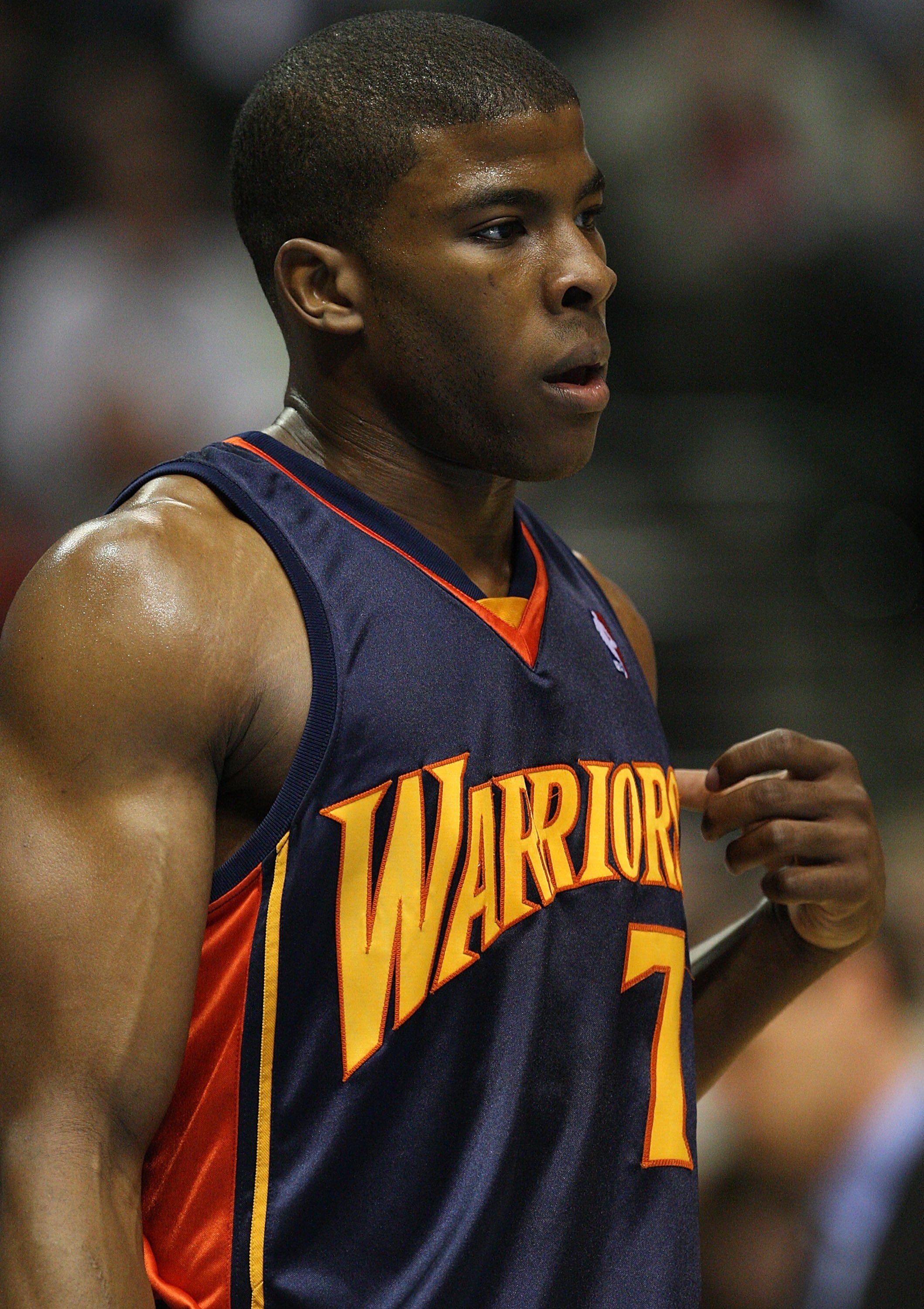 DALLAS - JANUARY 28:  Kelenna Azubuike #7 of the Golden State Warriors during play against the Dallas Mavericks on January 28, 2008 at American Airlines Center in Dallas, Texas.  NOTE TO USER: User expressly acknowledges and agrees that, by downloading an