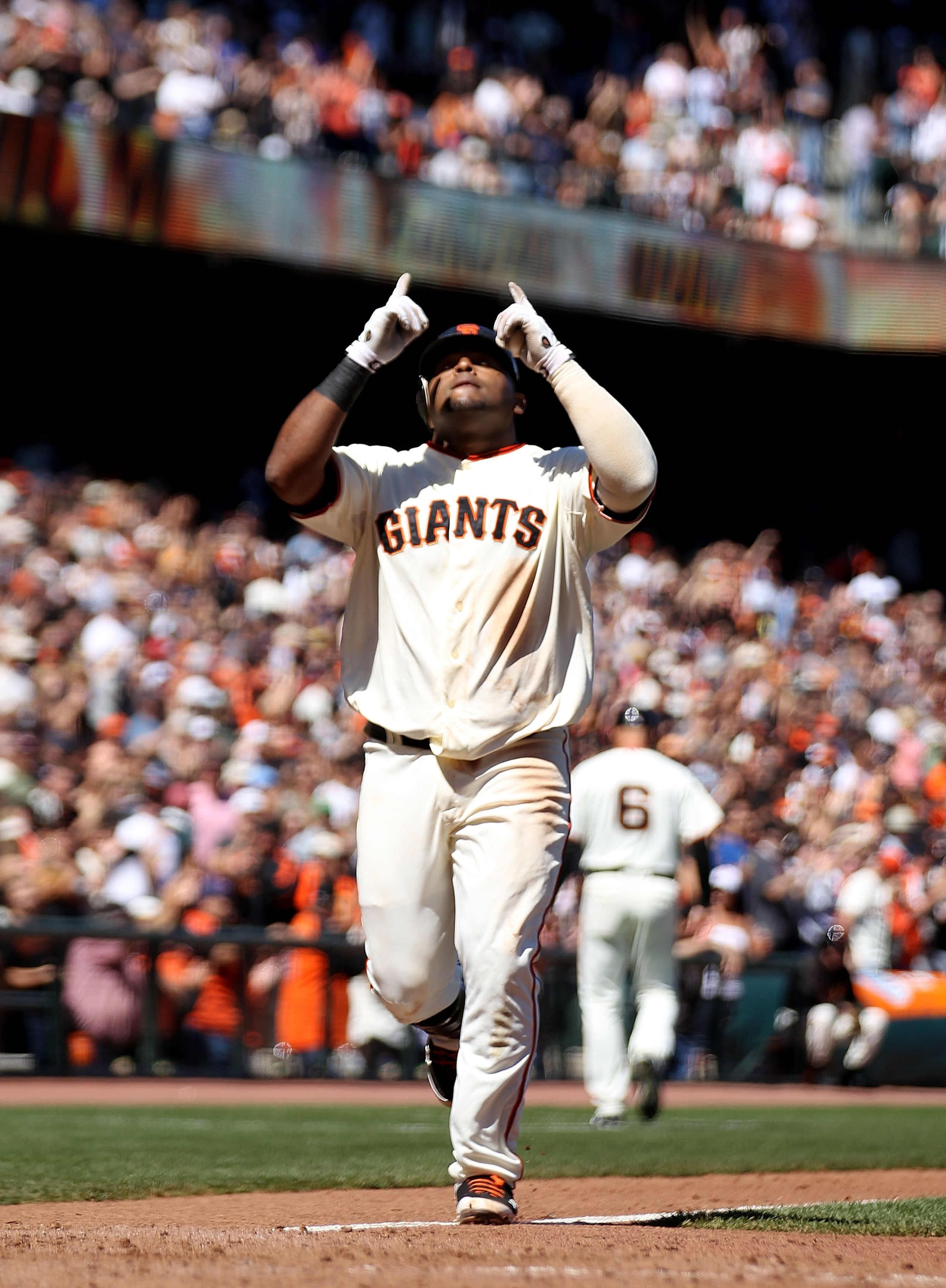 SAN FRANCISCO - AUGUST 14: Pablo Sandoval #48 of the San Francisco Giants celebrates after hitting a solo home run against the San Diego Padres in the seventh inning during an MLB game at AT&T Park on August 14, 2010 in San Francisco, California. (Photo SAN FRANCISCO - AUGUST 14: Pablo Sandoval #48 of the San Francisco Giants celebrates after hitting a solo home run against the San Diego Padres in the seventh inning during an MLB game at AT&T Park on August 14, 2010 in San Francisco, California. (Photo