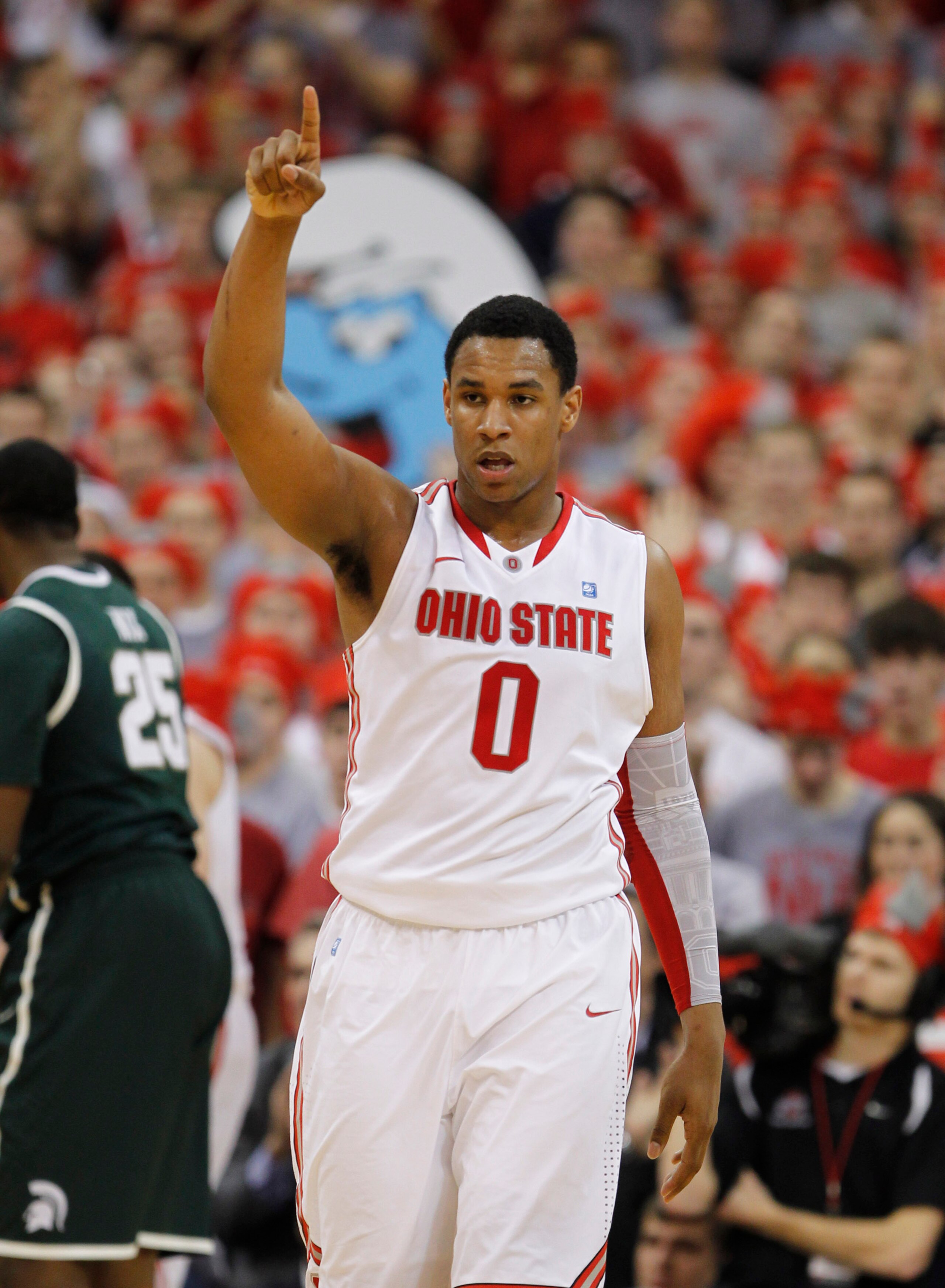 COLUMBUS, OH - FEBRUARY 15: Jared Sullinger #0 of the Ohio State Buckeyes reacts while playing the Michigan State Spartans on February 15, 2011 at Value City Arena in Columbus, Ohio. (Photo by Gregory Shamus/Getty Images) COLUMBUS, OH - FEBRUARY 15: Jared Sullinger #0 of the Ohio State Buckeyes reacts while playing the Michigan State Spartans on February 15, 2011 at Value City Arena in Columbus, Ohio. (Photo by Gregory Shamus/Getty Images)