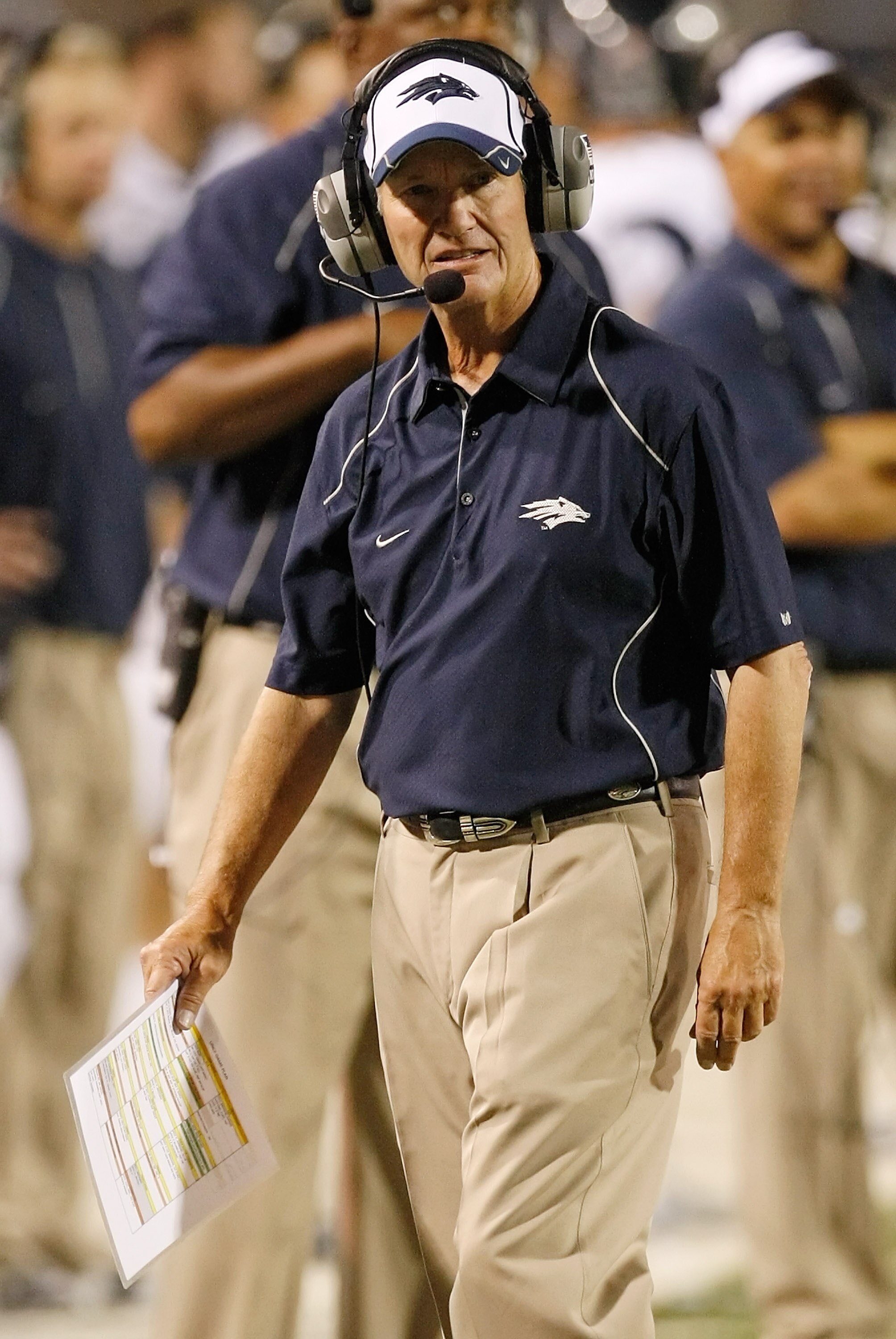 LAS VEGAS - OCTOBER 02:  Nevada Reno Wolf Pack head coach Chris Ault watches his players take on the UNLV Rebels at Sam Boyd Stadium October 2, 2010 in Las Vegas, Nevada. Nevada Reno won 44-26.  (Photo by Ethan Miller/Getty Images)