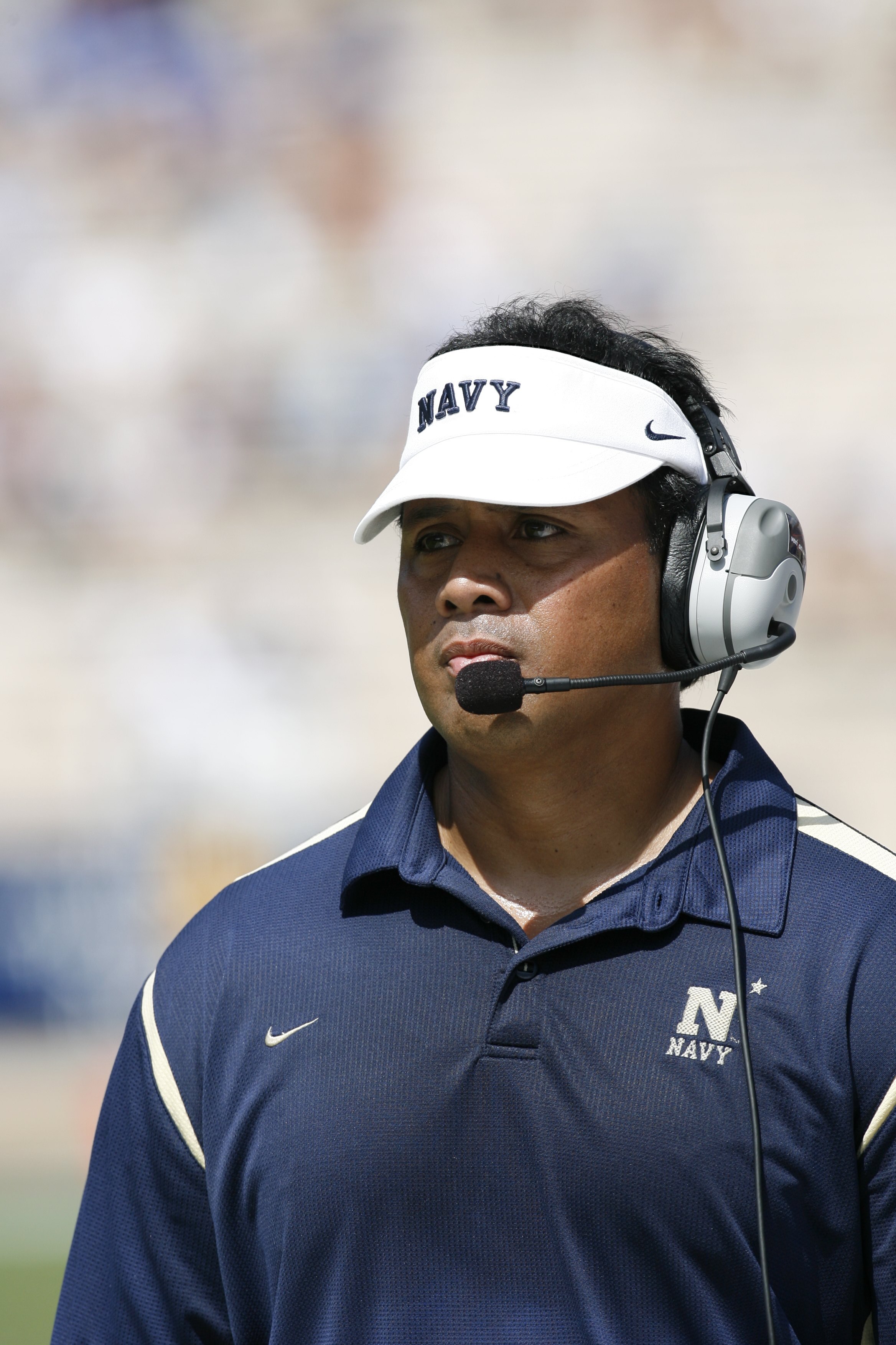 DURHAM, NC - SEPTEMBER 13:  Head coach Ken Niumatalolo of the Navy Midshipmen looks on during the game against the Duke Blue Devils at Wallace Wade Stadium on September 13, 2008 in Durham, North Carolina.  (Photo by Kevin C. Cox/Getty Images)