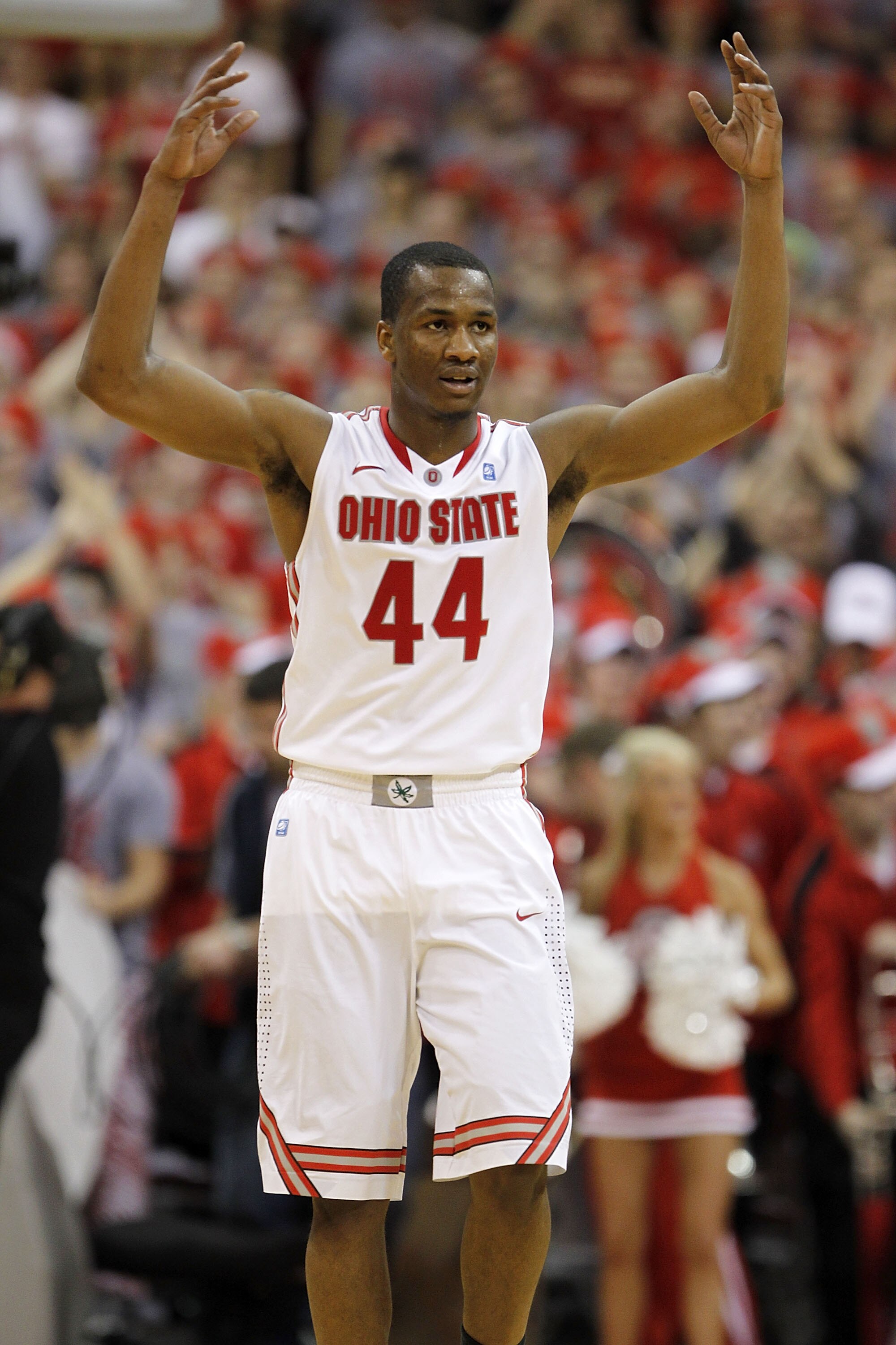 COLUMBUS, OH - FEBRUARY 15: William Buford reacts after a play during the second half against the Michigan State Spartans on February 15, 2011 at Value City Arena in Columbus, Ohio.  (Photo by Gregory Shamus/Getty Images)