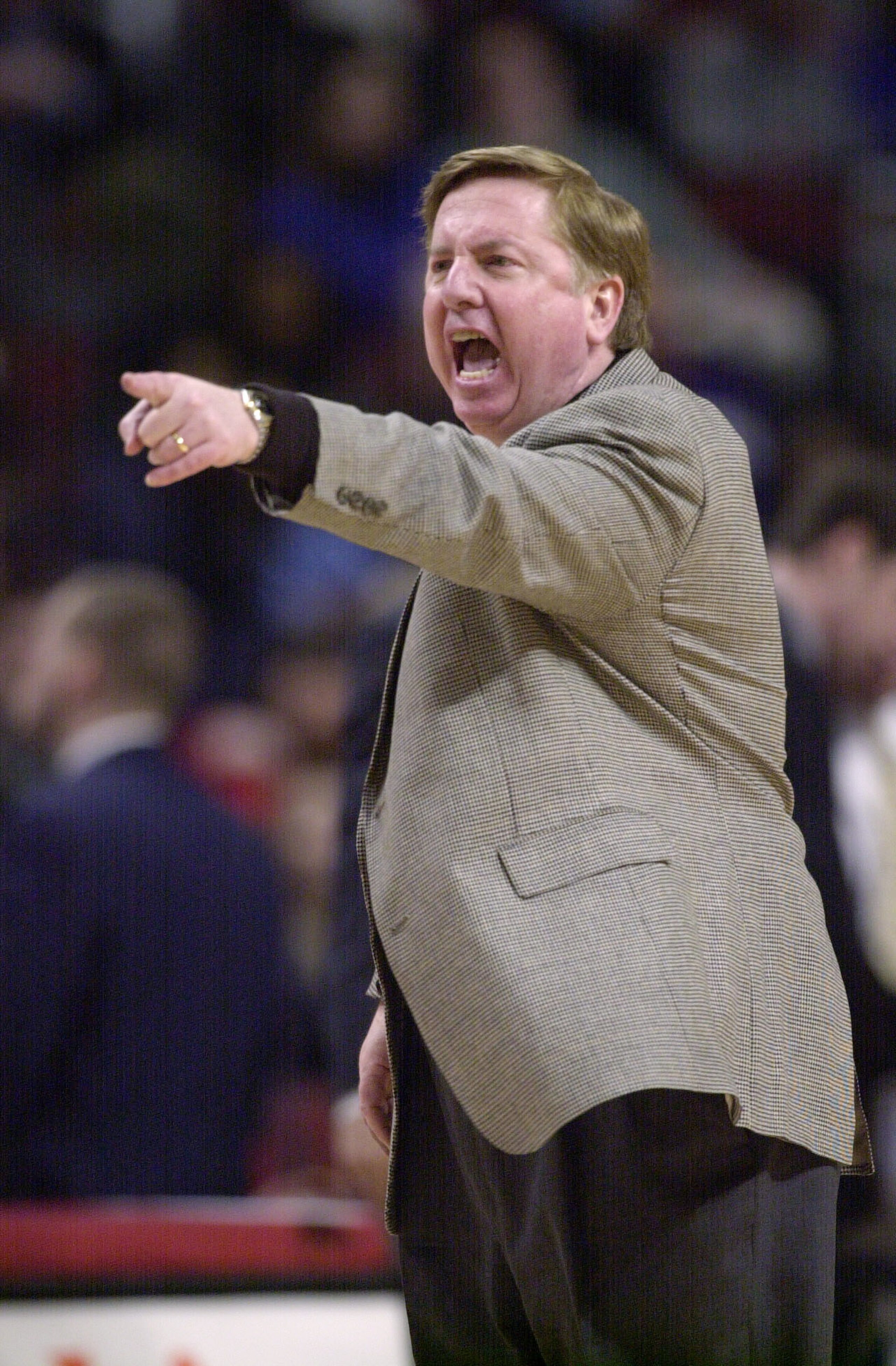 19 Feb 2002:  Head coach Pat Kennedy of the DePaul Blue Demons shouts at the referee in a game against the Cincinnatti Bearscats at the United Center in Chicago, Illinois. Cincinnatti defeated DePaul 79-62. DIGITAL IMAGE Mandatory Credit: Jonathan Daniel/