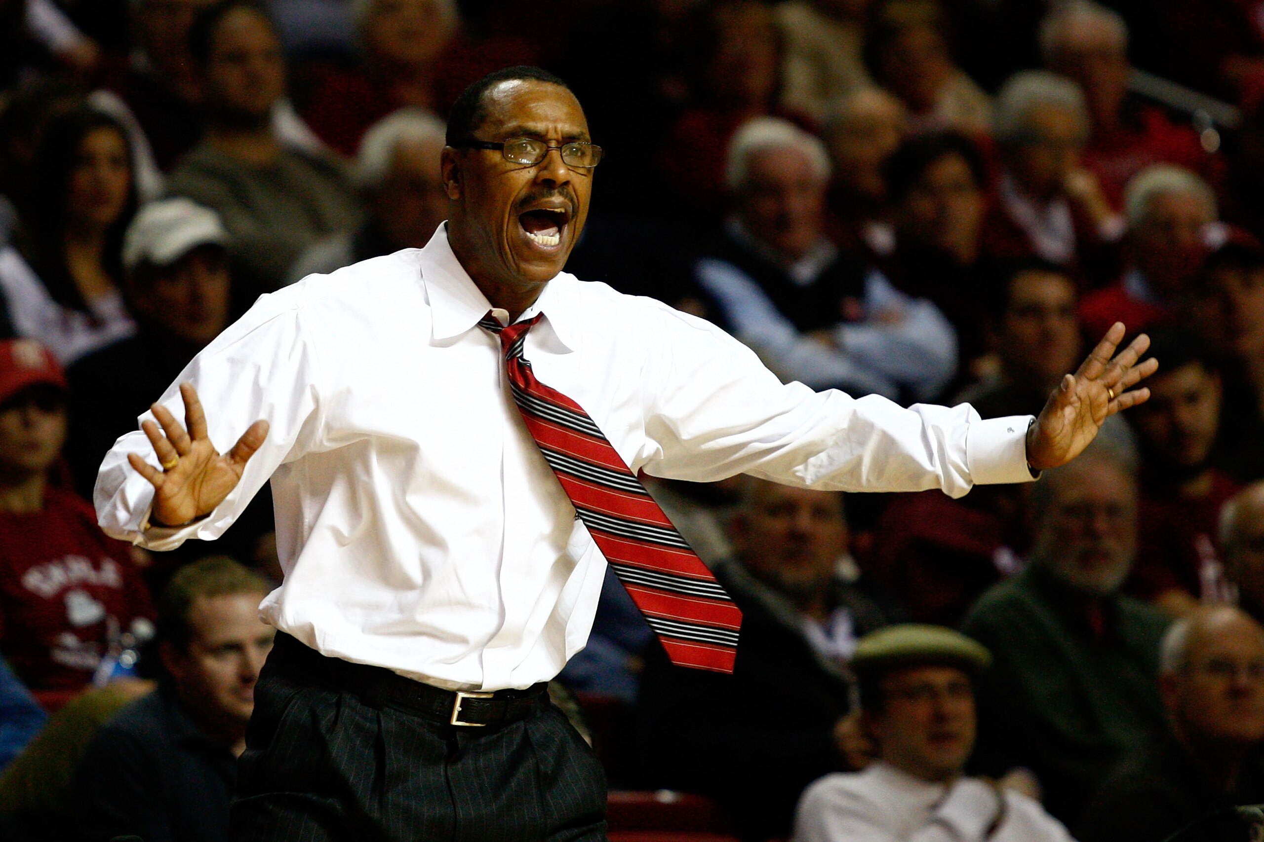 PHILADELPHIA, PA - DECEMBER 18:  Head coach Ricardo Patton of the Northern Illinois Huskies reacts as he coaches against the Temple Owls at the Liacouras Center on December 18, 2010 in Philadelphia, Pennsylvania.  (Photo by Chris Chambers/Getty Images)