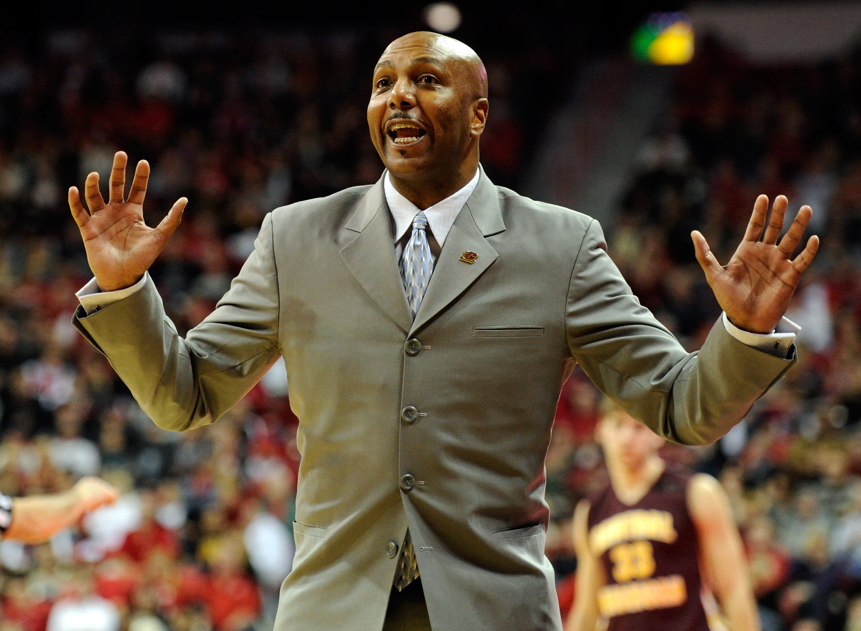 LAS VEGAS, NV - DECEMBER 30:  Head coach Ernie Zeigler of the Central Michigan Chippewas reacts during a game against the UNLV Rebels at the Thomas & Mack Center December 30, 2010 in Las Vegas, Nevada. UNLV won 73-47.  (Photo by Ethan Miller/Getty Images)