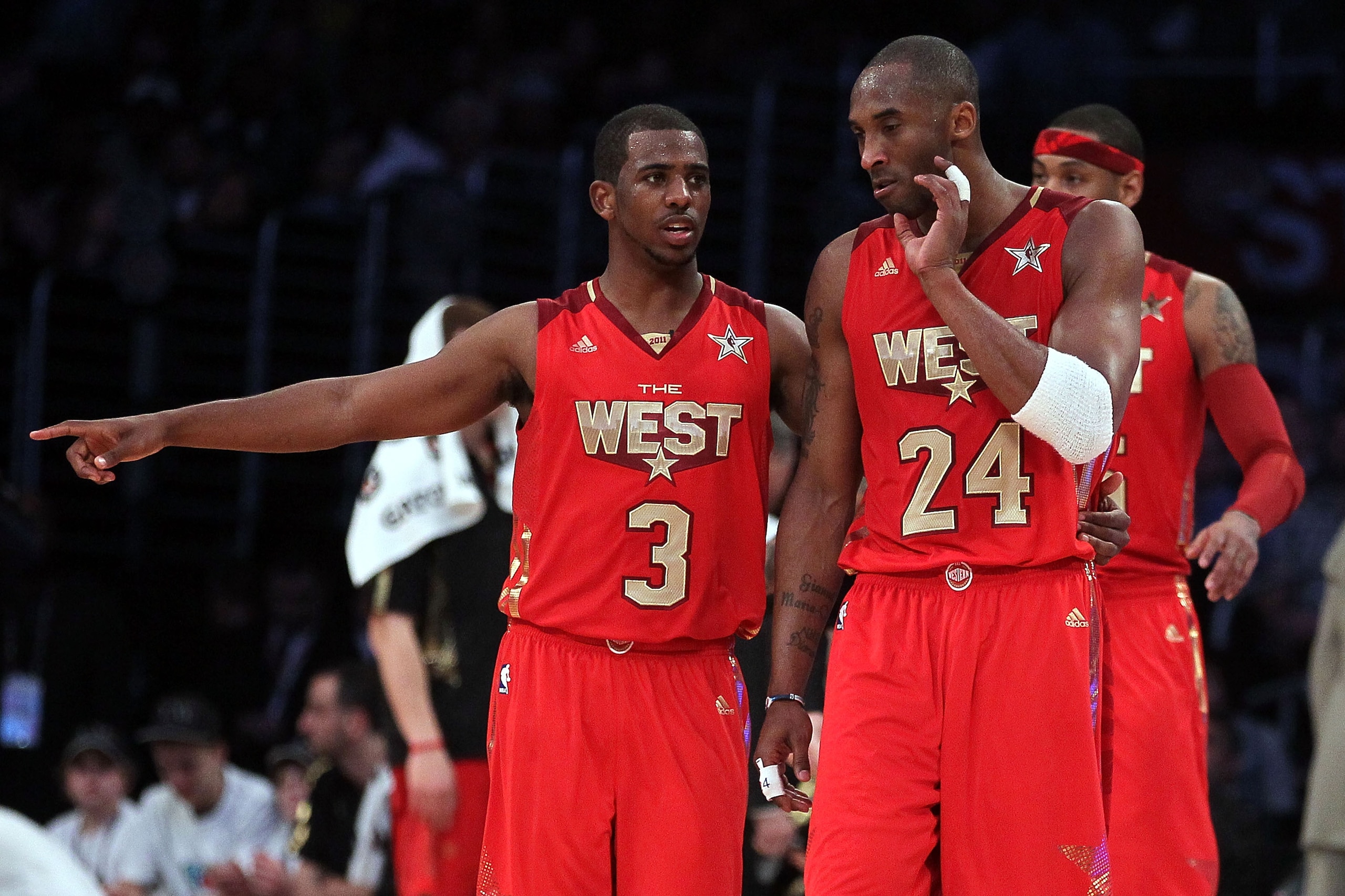 LOS ANGELES, CA - FEBRUARY 20: Chris Paul #3 of the New Orleans Hornets and the Western Conference talks with Kobe Bryant #24 of the Los Angeles Lakers and the Western Conference in the 2011 NBA All-Star Game at Staples Center on February 20, 2011 in Los LOS ANGELES, CA - FEBRUARY 20: Chris Paul #3 of the New Orleans Hornets and the Western Conference talks with Kobe Bryant #24 of the Los Angeles Lakers and the Western Conference in the 2011 NBA All-Star Game at Staples Center on February 20, 2011 in Los