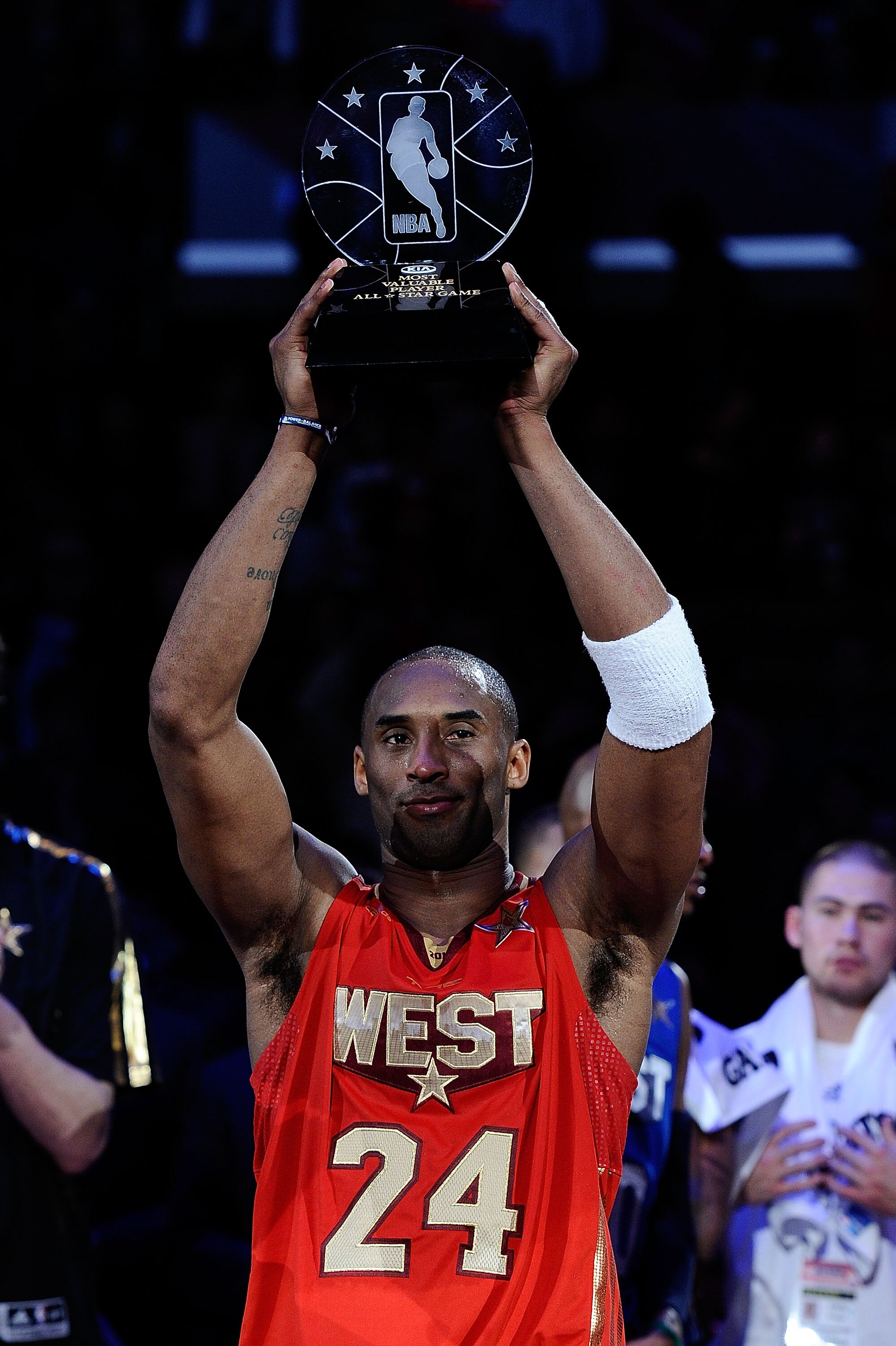 LOS ANGELES, CA - FEBRUARY 20:  Kobe Bryant #24 of the Los Angeles Lakers and the Western Conference celebrates after being named MVP for the fourth time in the 2011 NBA All-Star Game at Staples Center on February 20, 2011 in Los Angeles, California. NOTE