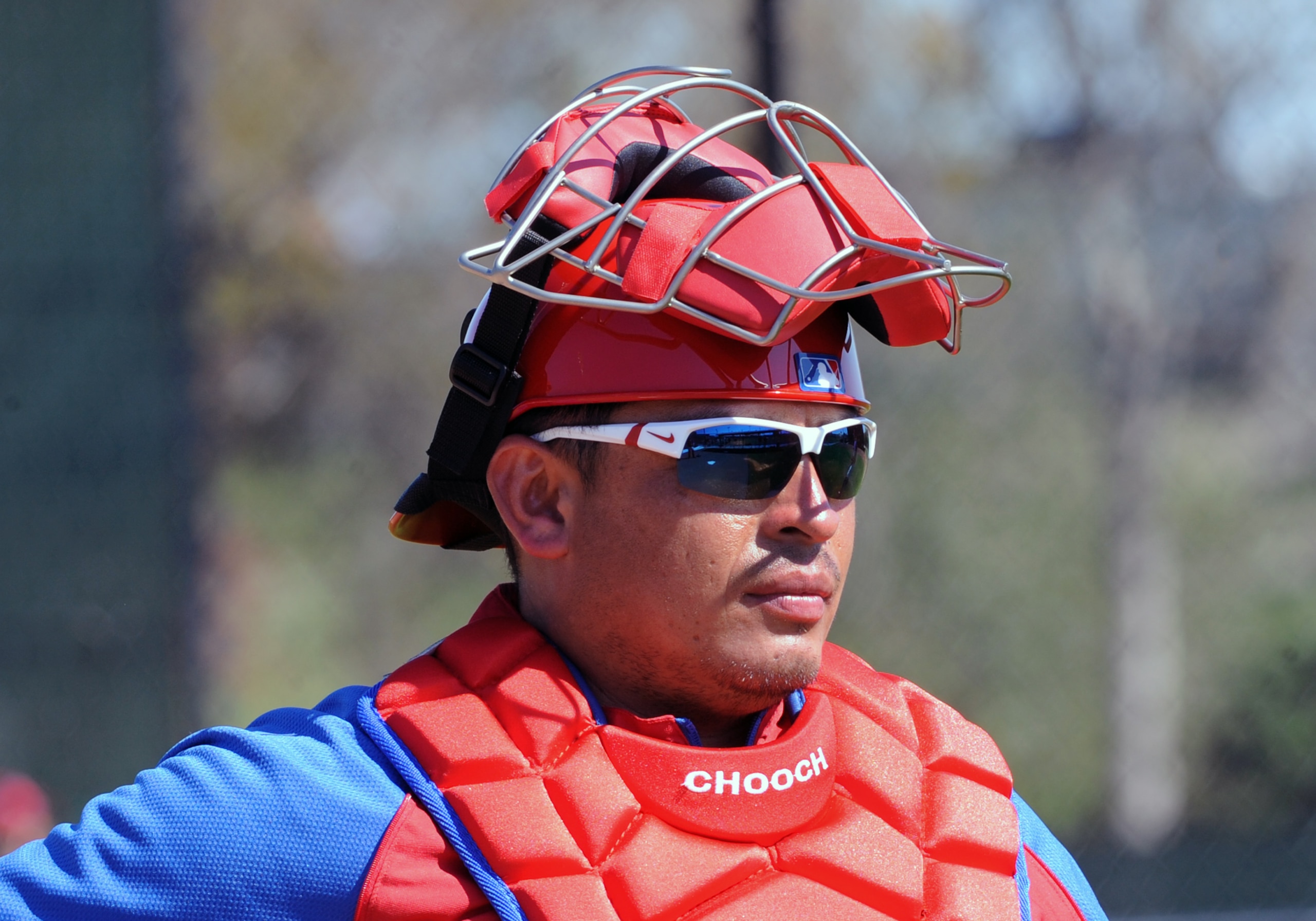 CLEARWATER, FL - FEBRUARY 19:  Catcher Carlos Ruiz #51 of the Philadelphia Phillies sets for a pitch during a spring training workout February 19, 2011 the Carpenter Complex at Bright House Field in Clearwater, Florida. (Photo by Al Messerschmidt/Getty Im