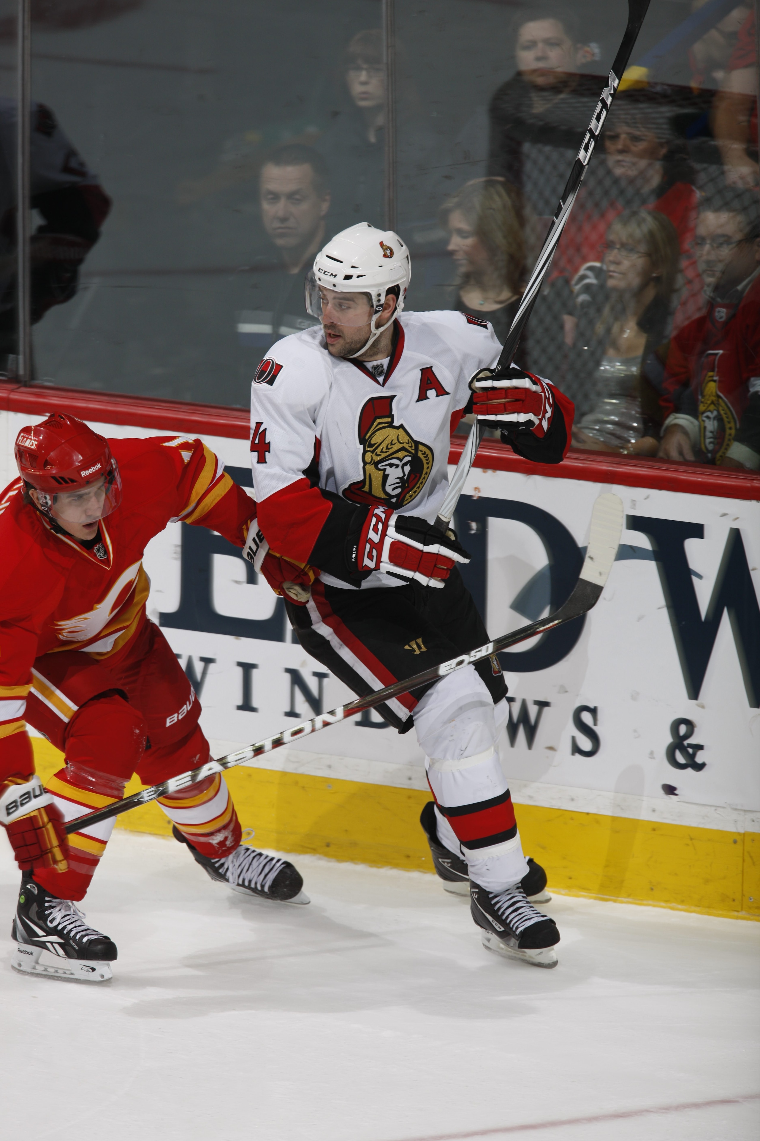 CALGARY, CANADA - FEBRUARY 9: Chris Phillips #4 of the Ottawa Senators skates against the Calgary Flames on February 9, 2011 at Scotiabank Saddledome in Calgary, Alberta, Canada. (Photo by Dale MacMillan/Getty Images)