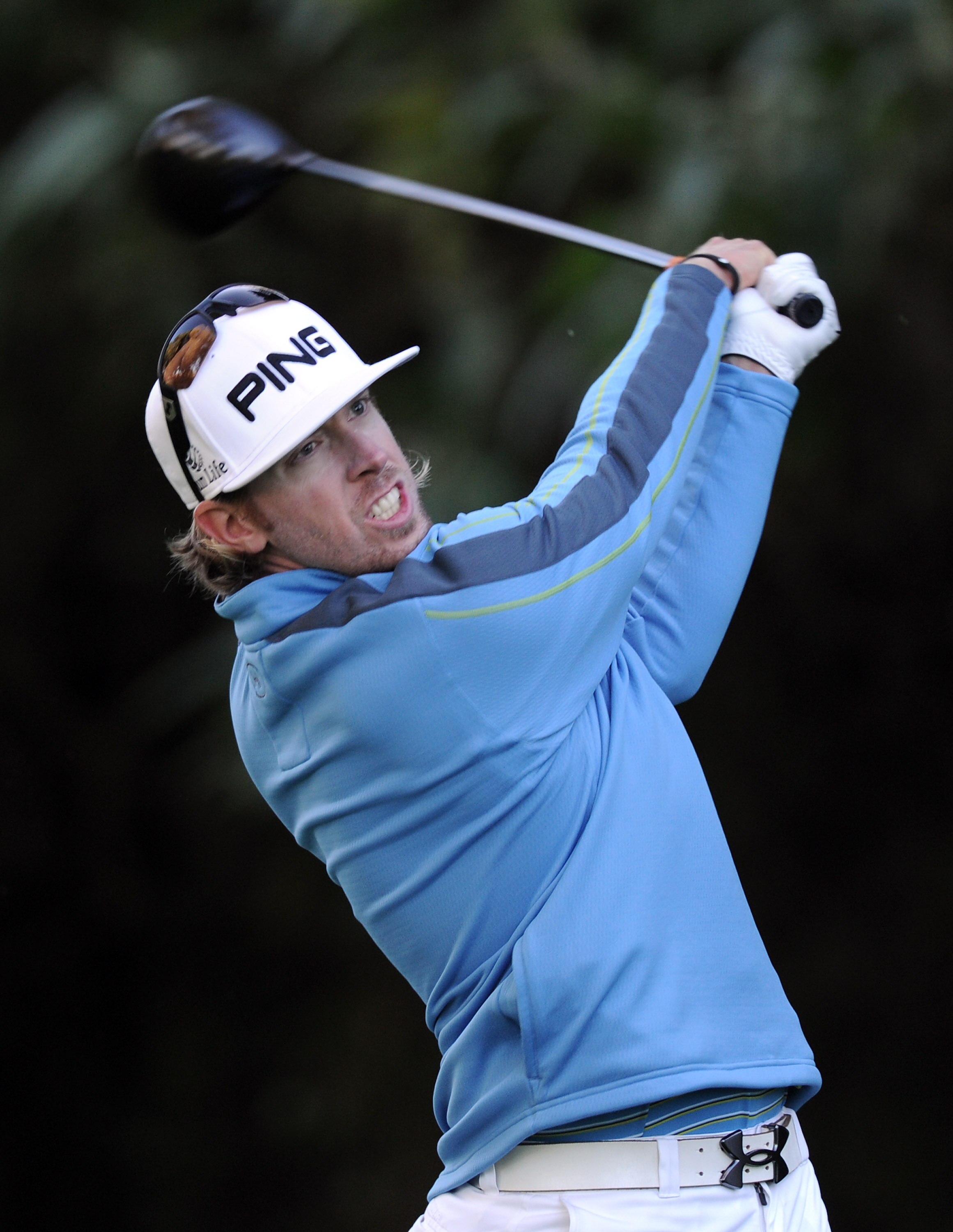 PACIFIC PALISADES, CA - FEBRUARY 17:  Hunter Mahan hits a tee shot on the 12th hole during the first round of the Northern Trust Open at the Riviera Country Club on February 17, 2011 in Pacific Palisades, California.  (Photo by Harry How/Getty Images)