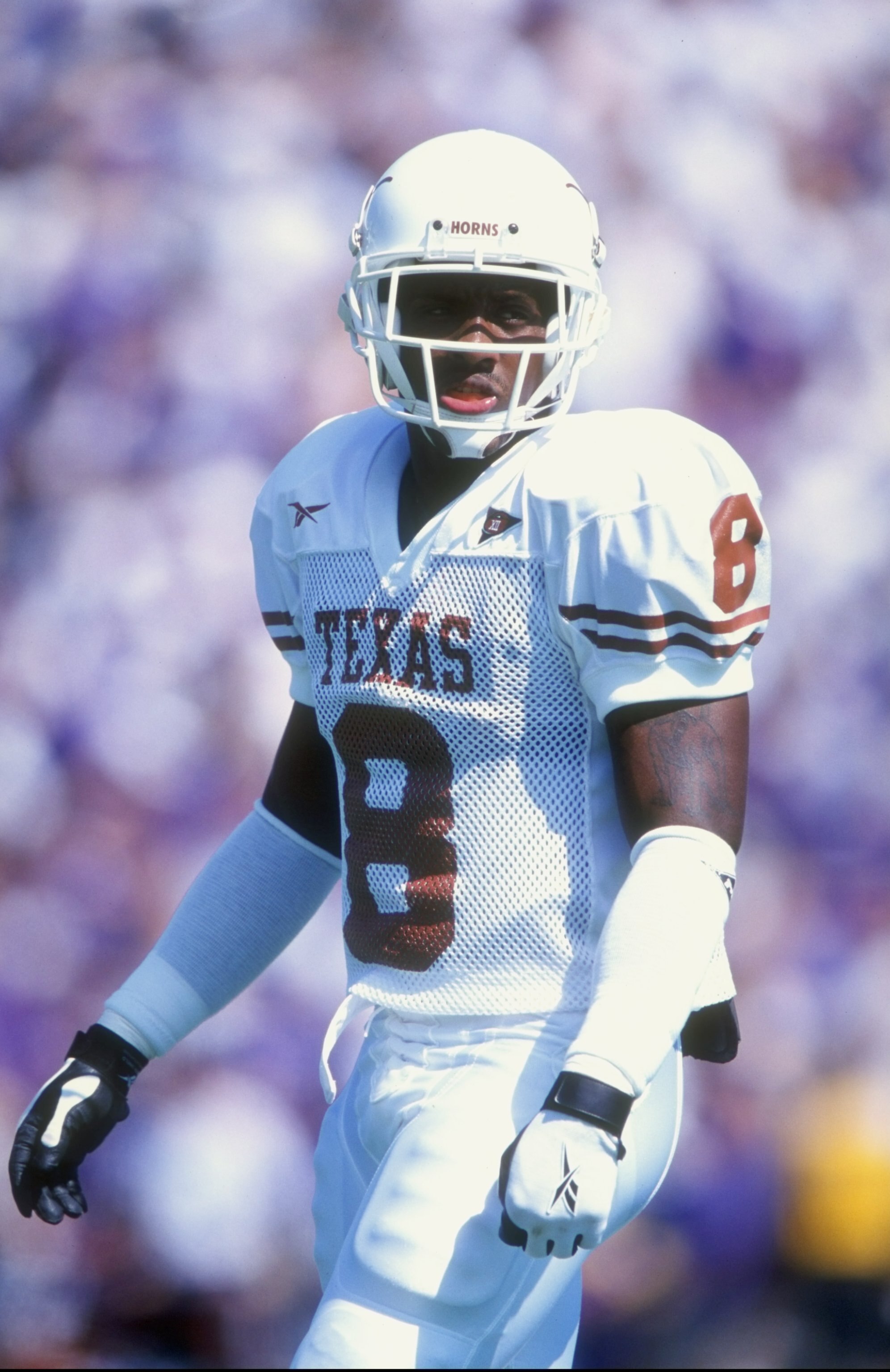 19 Sep 1998:  Wide receiver Wane McGarity #8 of the Texas Longhorns looks on during a game against the Kansas State Wildcats at the KSU Wagner Field in Manhattan, Kansas. The Wildcats defeated the Longhorns 48-7. Mandatory Credit: Todd Warshaw  /Allsport