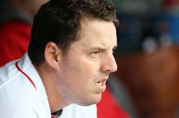 BOSTON, MA - MAY 05:  John Lackey #41 of the Boston Red Sox sits in the dugout before the game against the Los Angeles Angels on May 5, 2011 at Fenway Park in Boston, Massachusetts.  (Photo by Elsa/Getty Images)