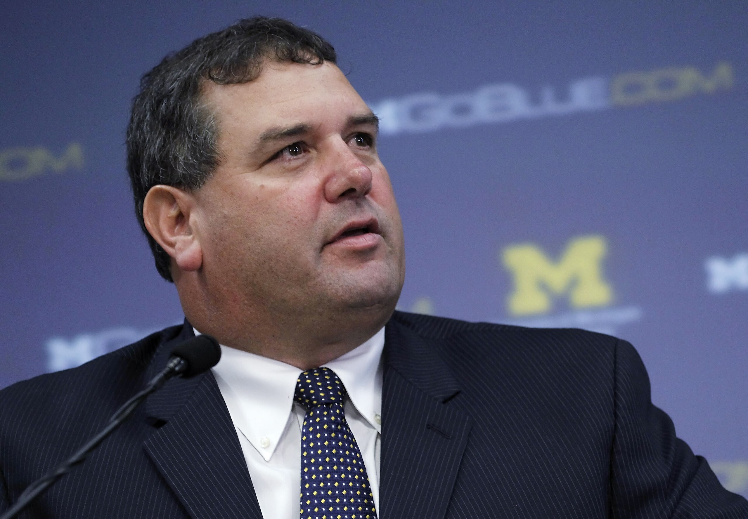 ANN ARBOR, MI - JANUARY 12: New University of Michigan head football coach Brady Hoke speaks during his introductory press confrence at the Junge Family Champions Center on January 12, 2011 in Ann Arbor, Michigan. (Photo by Gregory Shamus/Getty Images) ANN ARBOR, MI - JANUARY 12: New University of Michigan head football coach Brady Hoke speaks during his introductory press confrence at the Junge Family Champions Center on January 12, 2011 in Ann Arbor, Michigan. (Photo by Gregory Shamus/Getty Images)