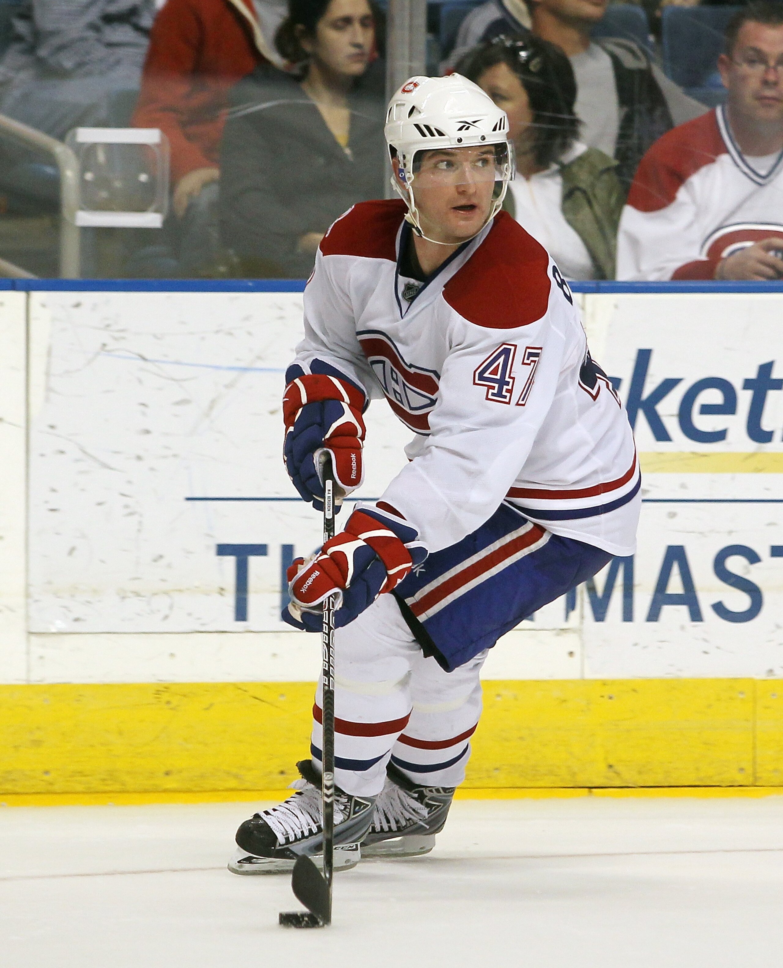 TAMPA, FL - JANUARY 27: Marc-Andre Bergeron #47 of the Montreal Canadiens stakes against the Tampa Bay Lightning at the St. Pete Times Forum on January 27, 2010 in Tampa, Florida.  (Photo by Bruce Bennett/Getty Images)
