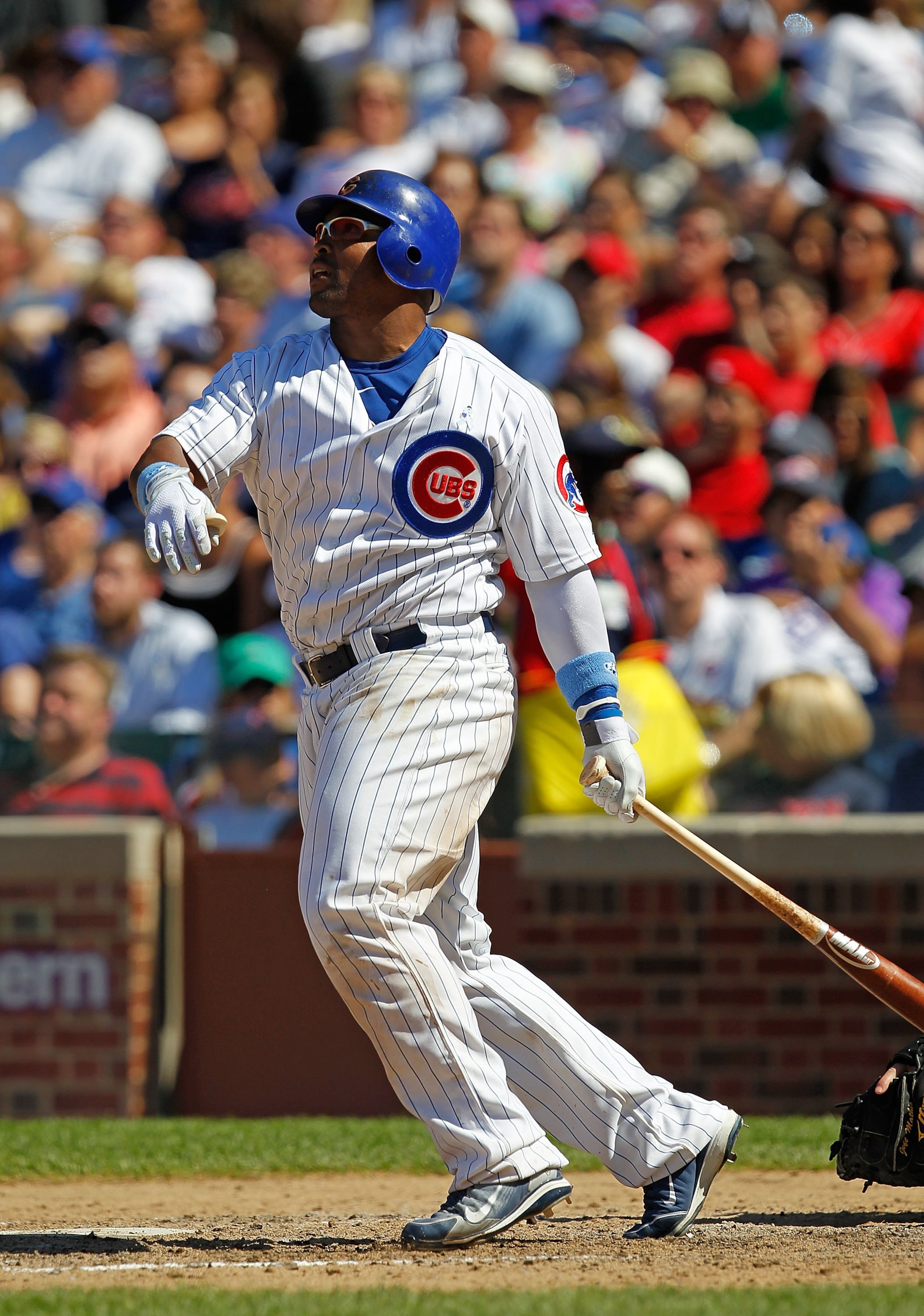 CHICAGO - JUNE 20: Marlon Byrd #24 of the Chicago Cubs hits the ball against the Los Angeles Angels of Anaheim at Wrigley Field on June 20, 2010 in Chicago, Illinois. The Cubs defeated the Angels 12-1. (Photo by Jonathan Daniel/Getty Images) CHICAGO - JUNE 20: Marlon Byrd #24 of the Chicago Cubs hits the ball against the Los Angeles Angels of Anaheim at Wrigley Field on June 20, 2010 in Chicago, Illinois. The Cubs defeated the Angels 12-1. (Photo by Jonathan Daniel/Getty Images)