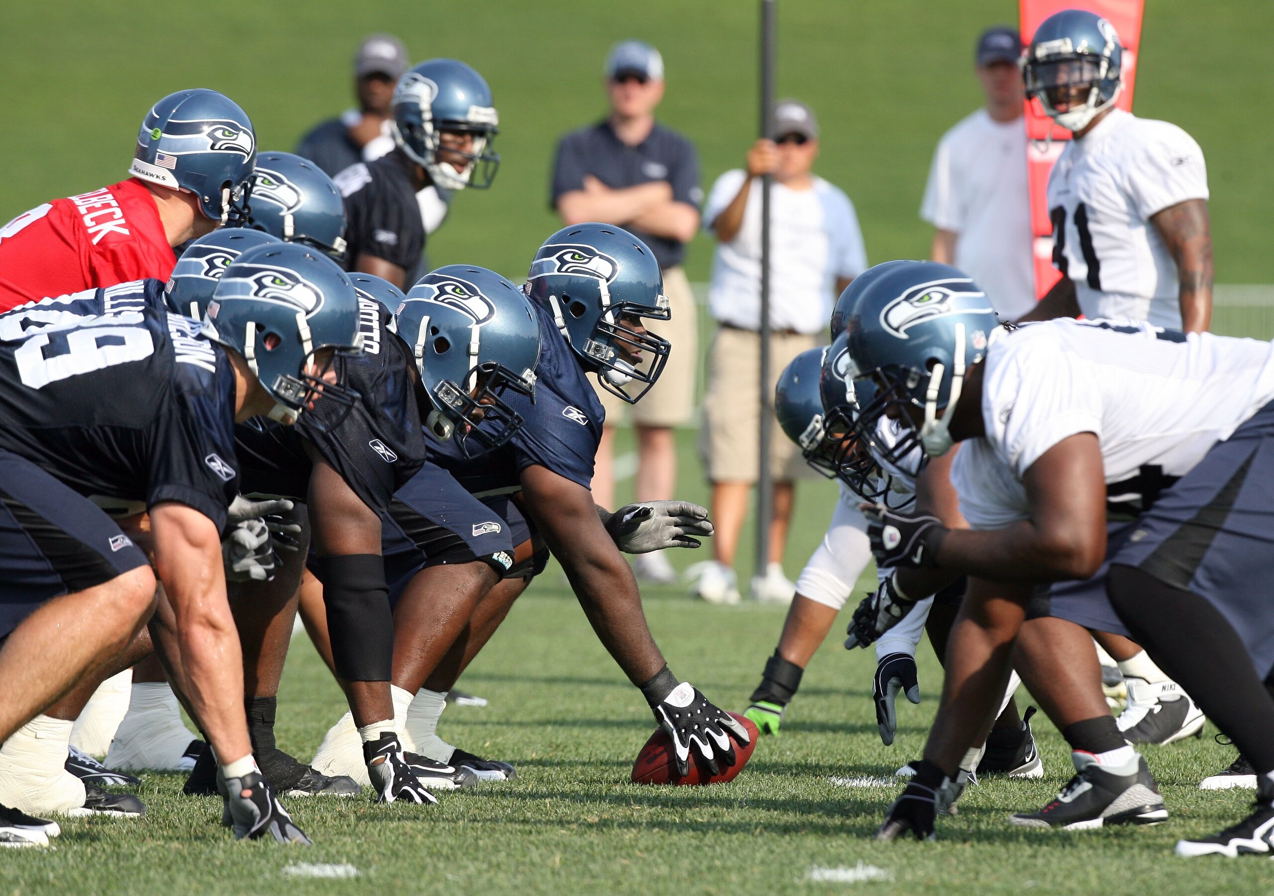 RENTON, WA - JULY 31:  Center Chris Spencer #65 practices during training camp at the Seahawks training facility on July 31, 2009 in Renton, Washington. (Photo by Otto Greule Jr/Getty Images)