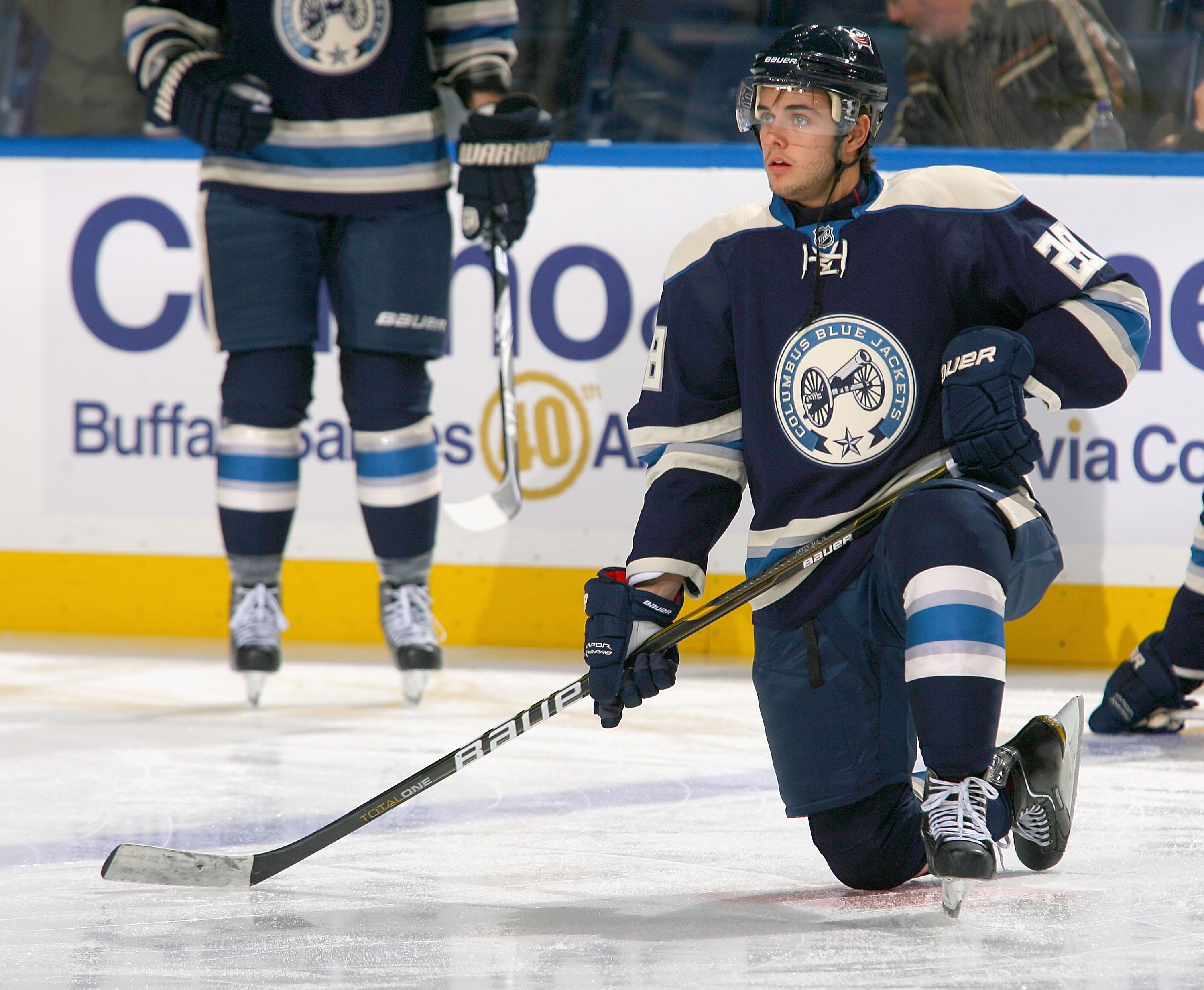 BUFFALO, NY - DECEMBER 03: Nikita Filatov #28  of the Columbus Blue Jackets warms up prior to play against the Buffalo Sabres  at HSBC Arena  on December 3, 2010 in Buffalo, New York. Buffalo won 5-0. (Photo by Rick Stewart/Getty Images)
