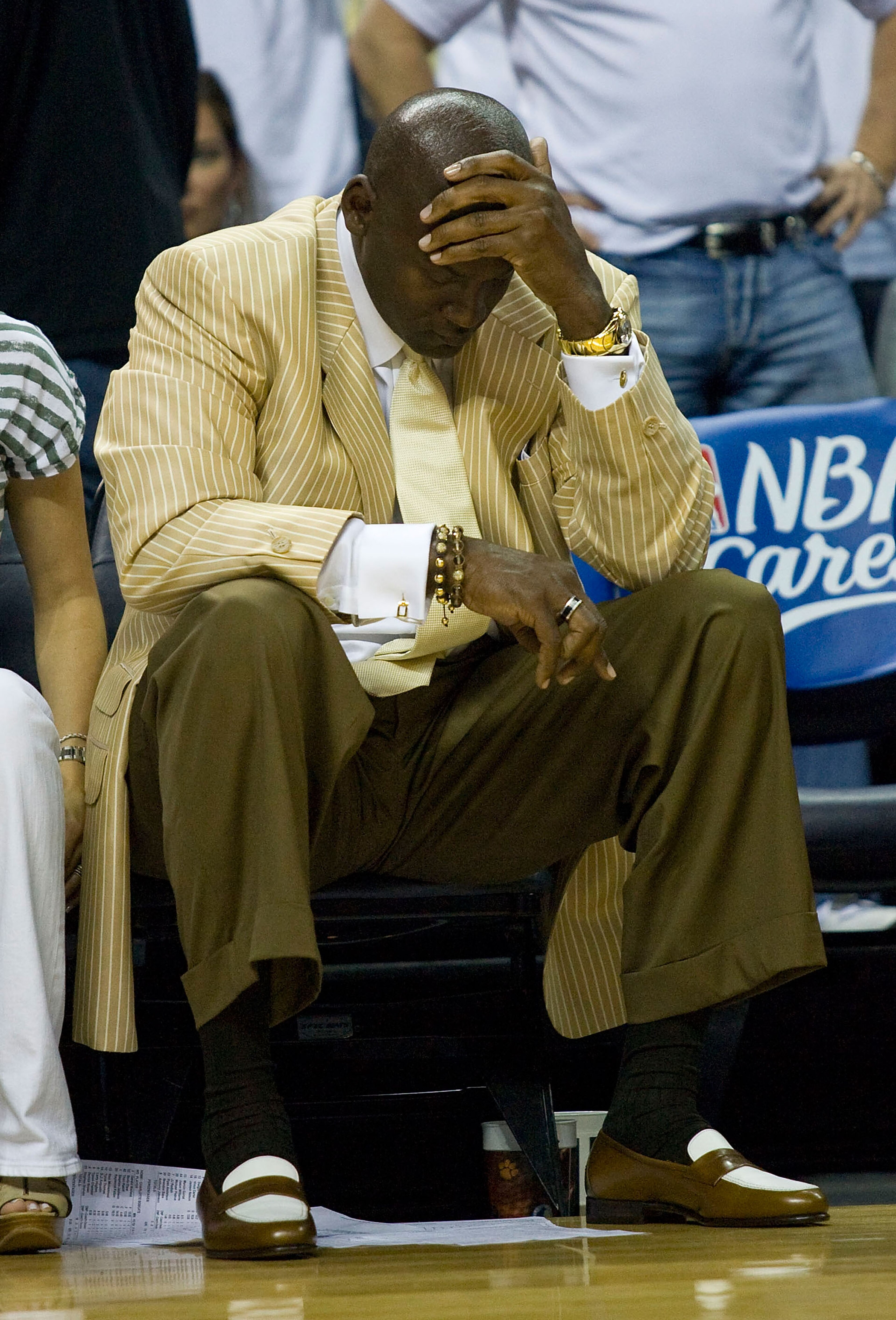 CHARLOTTE, NC - APRIL 26: Charlotte Bobcats principal owner Michael Jordan reacts as time winds down against the Orlando Magic in Game Four of the Eastern Conference Quarterfinals during the 2010 NBA Playoffs at Time Warner Cable Arena on April 26, 2010 CHARLOTTE, NC - APRIL 26: Charlotte Bobcats principal owner Michael Jordan reacts as time winds down against the Orlando Magic in Game Four of the Eastern Conference Quarterfinals during the 2010 NBA Playoffs at Time Warner Cable Arena on April 26, 2010