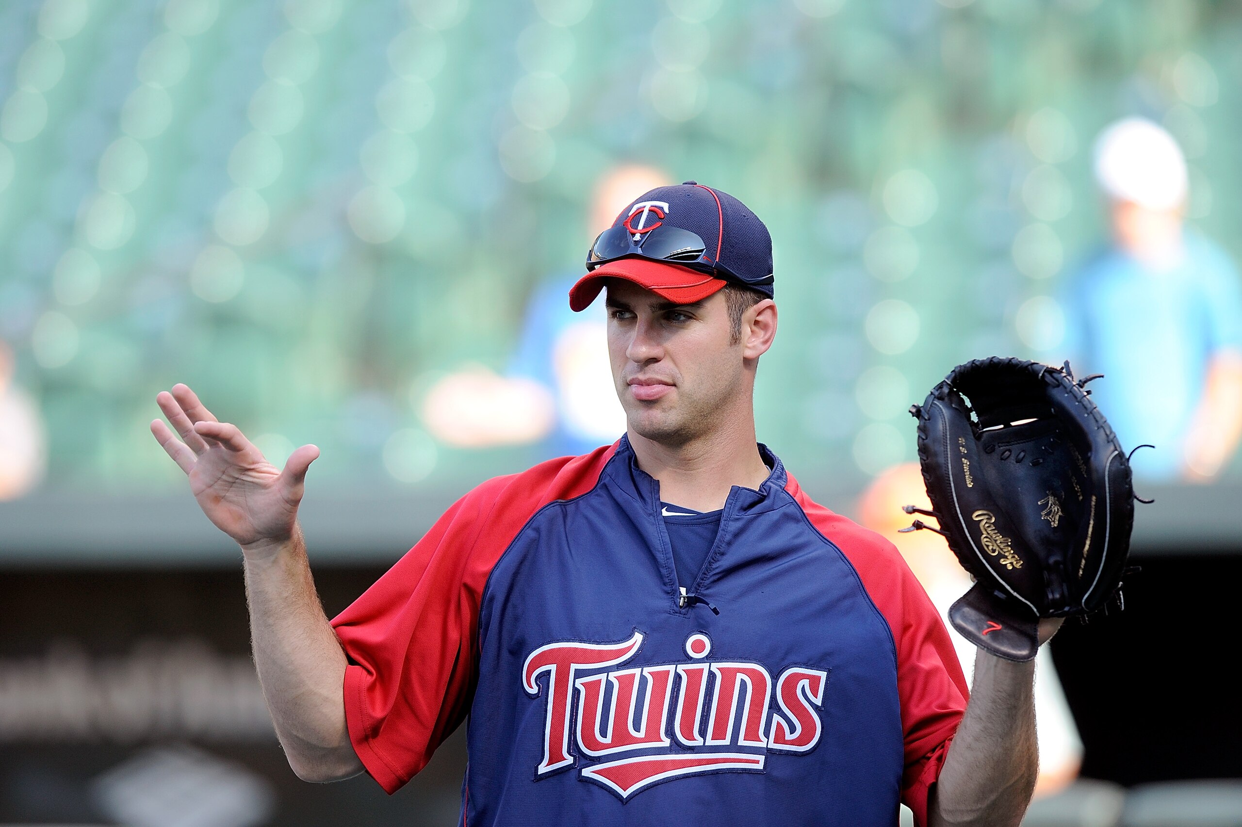 BALTIMORE - JULY 22: Joe Mauer #7 of the Minnesota Twins warms up before the game against the Baltimore Orioles at Camden Yards on July 22, 2010 in Baltimore, Maryland. (Photo by Greg Fiume/Getty Images) BALTIMORE - JULY 22: Joe Mauer #7 of the Minnesota Twins warms up before the game against the Baltimore Orioles at Camden Yards on July 22, 2010 in Baltimore, Maryland. (Photo by Greg Fiume/Getty Images)