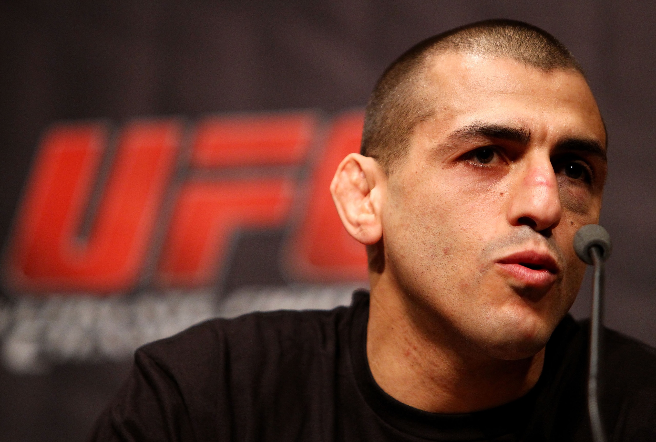 SYDNEY, AUSTRALIA - DECEMBER 14:  George Sotiropoulos speaks to the media during a UFC 127 Press Conference at Star City on December 14, 2010 in Sydney, Australia.  (Photo by Mark Nolan/Getty Images)