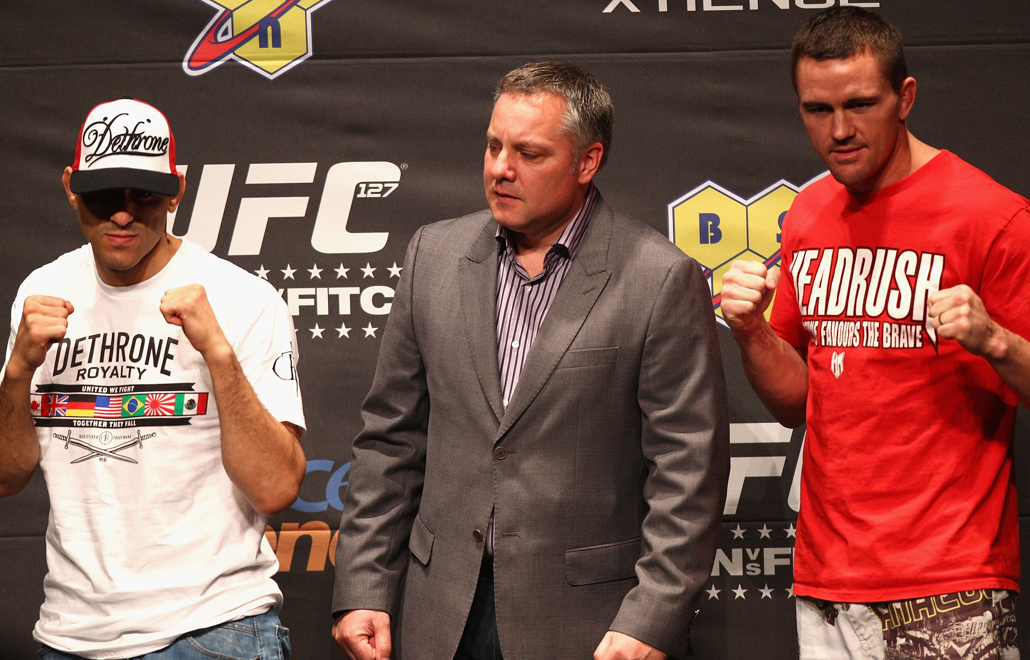 SYDNEY, AUSTRALIA - FEBRUARY 23:  George Sotiropoulos and Kyle Noke of Australia pose up during a Press Conference ahead of UFC 127 at Star City on February 23, 2011 in Sydney, Australia.  (Photo by Ryan Pierse/Getty Images)