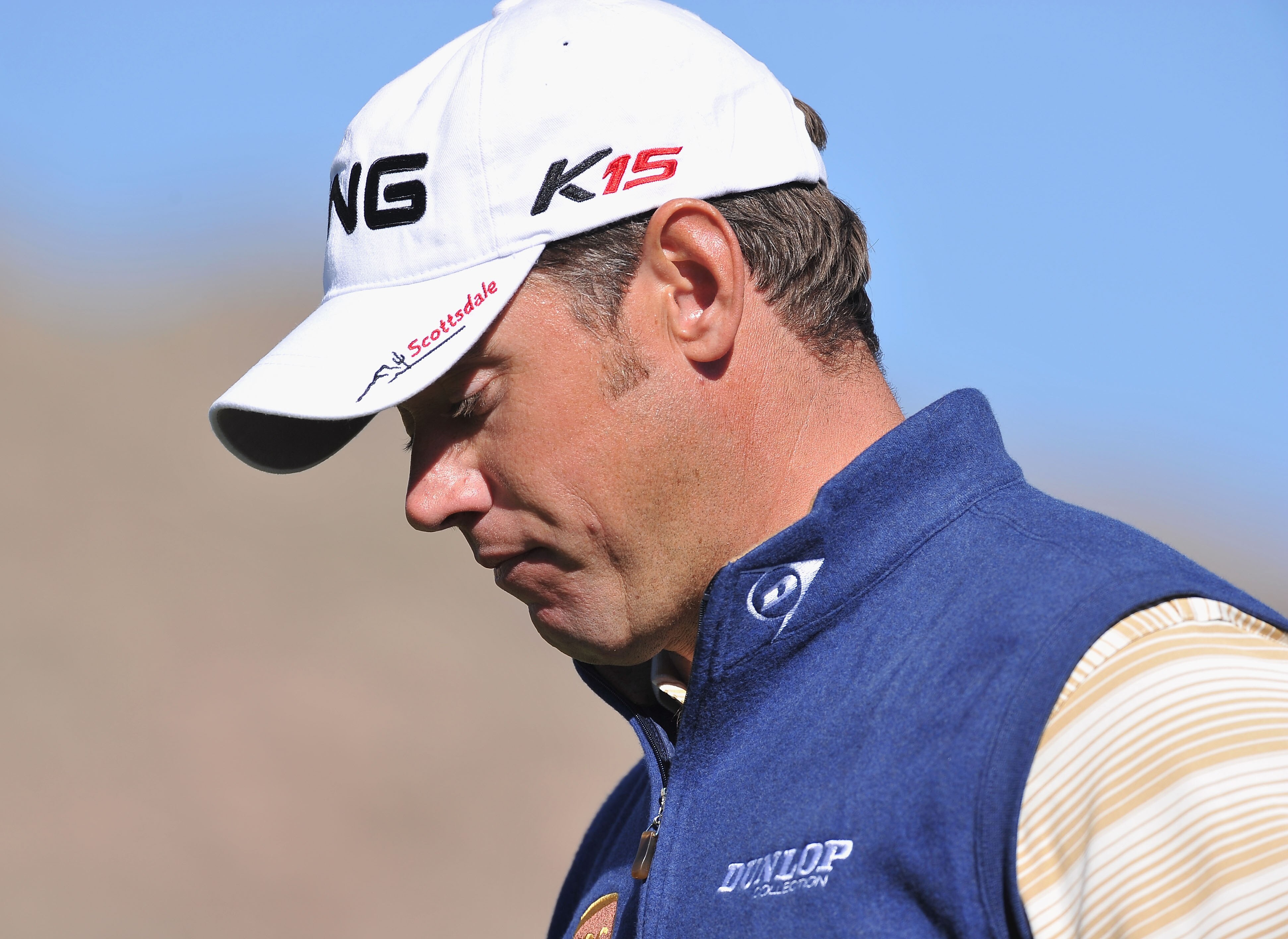 MARANA, AZ - FEBRUARY 24:  Lee Westwood of England looks dejected during the second round of the Accenture Match Play Championship at the Ritz-Carlton Golf Club on February 24, 2011 in Marana, Arizona.  (Photo by Stuart Franklin/Getty Images)