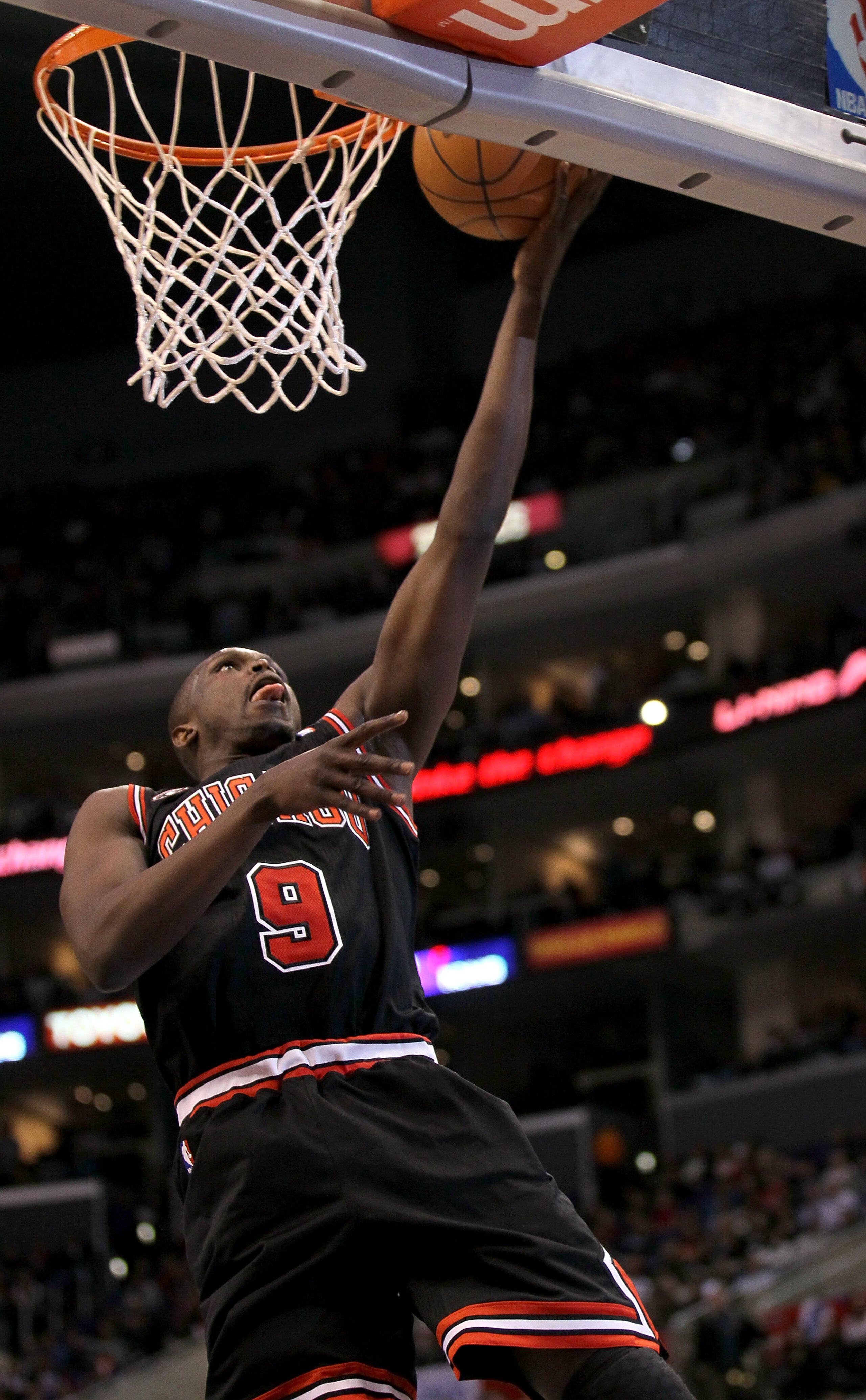 LOS ANGELES, CA - FEBRUARY 02:  Luol Deng #9 of the Chicago Bulls goes up for a shot against the Los Angeles Clippers at Staples Center on February 2, 2011  in Los Angeles, California. The Bulls won 106-88.  NOTE TO USER: User expressly acknowledges and a