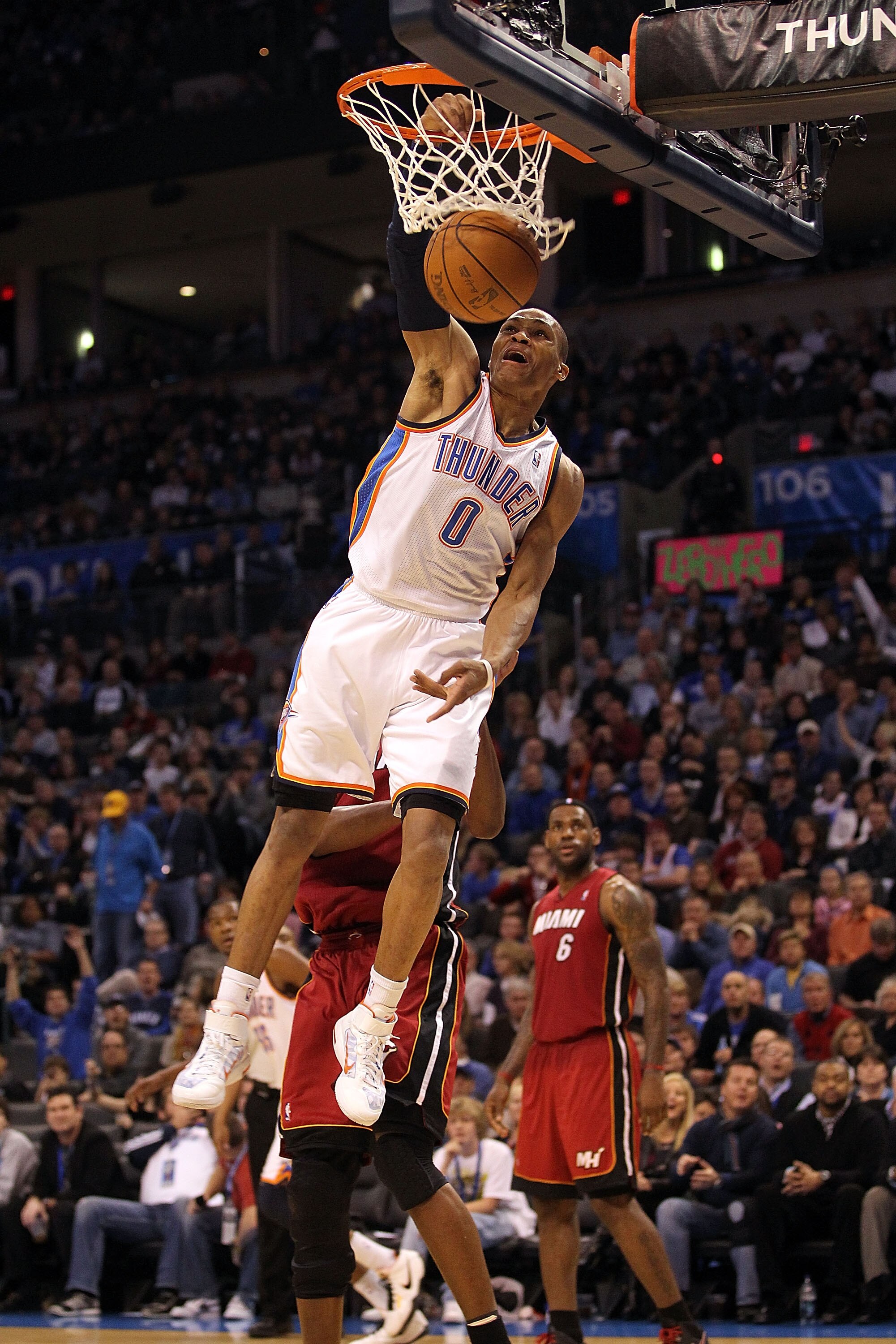 OKLAHOMA CITY, OK - JANUARY 30:  Russell Westbrook #0 of the Oklahoma City Thunder at Ford Center on January 30, 2011 in Oklahoma City, Oklahoma.  NOTE TO USER: User expressly acknowledges and agrees that, by downloading and or using this photograph, User