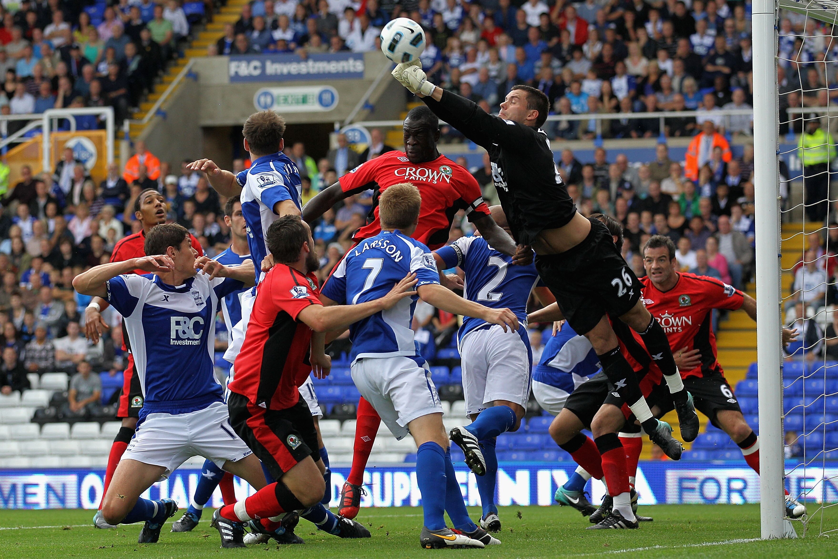 BIRMINGHAM, ENGLAND - AUGUST 21:  Ben Foster goalkeeper for Birmingham punches clear of the goal during the Barclays Premier League match between Birmingham City and Blackburn Rovers at St Andrew's Stadium on August 21, 2010 in Birmingham, England.  (Phot