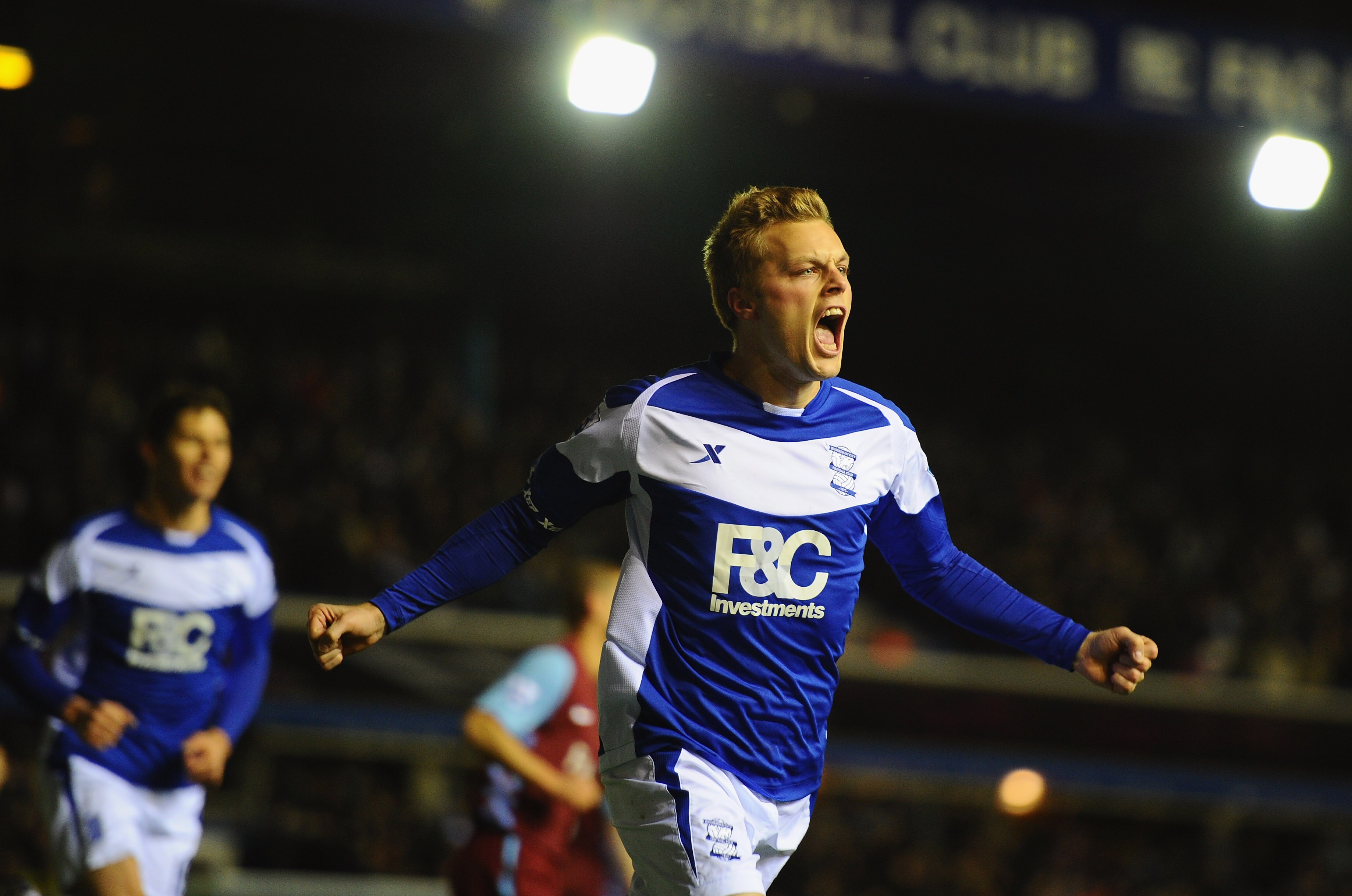 BIRMINGHAM, ENGLAND - DECEMBER 01:  Sebastian Larsson of Birmingham City celebrates scoring a penalty during the Carling Cup Quarter Final match between Birmingham City and Aston Villa at St Andrews on December 1, 2010 in Birmingham, England.  (Photo by C