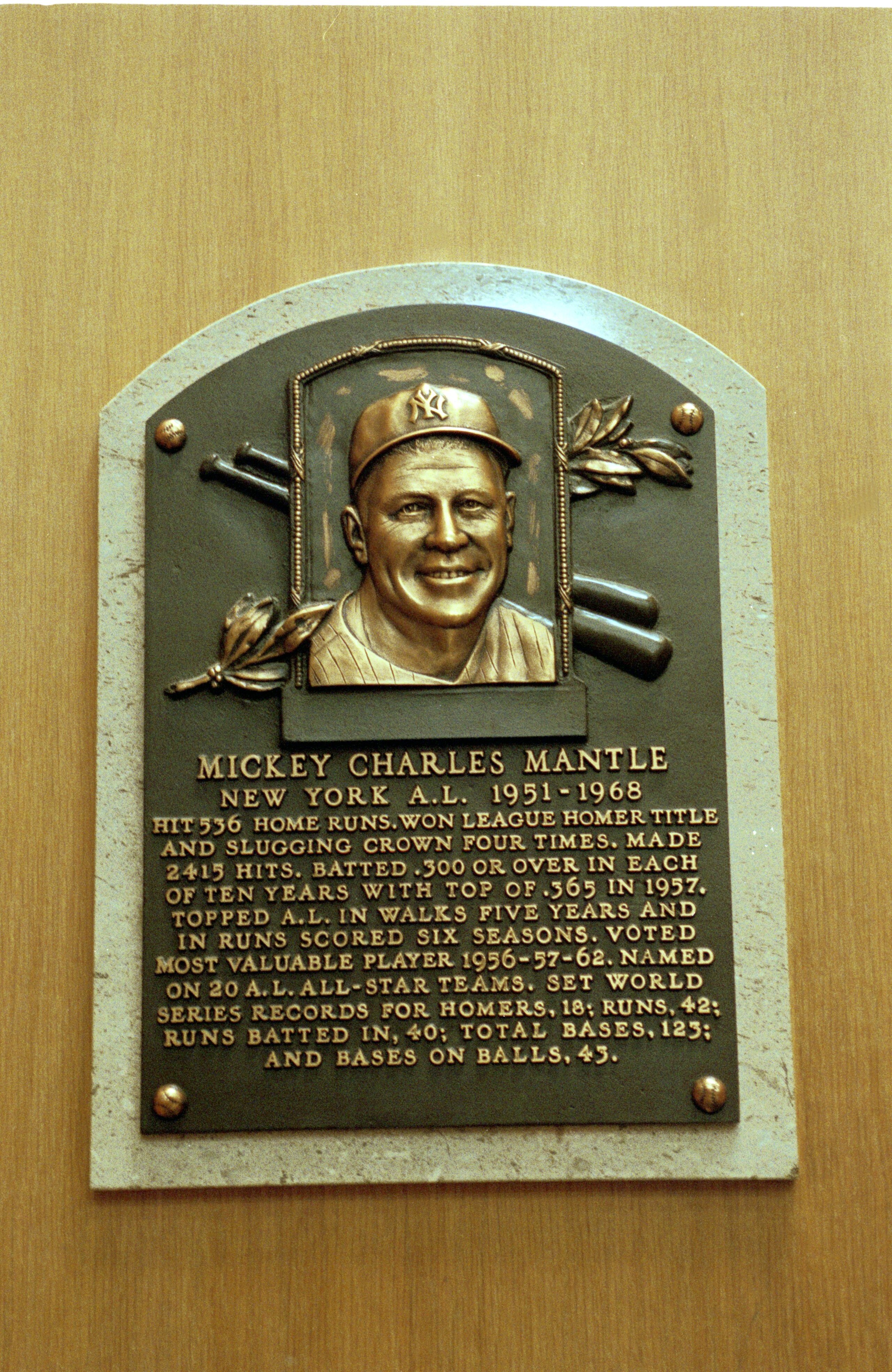 24 Jul 2000:  A general view of the plaque dedicated to Mickey Charles Mantle at the Baseball Hall of Fame in Cooperstown, New York.Mandatory Credit: Ezra O. Shaw  /Allsport