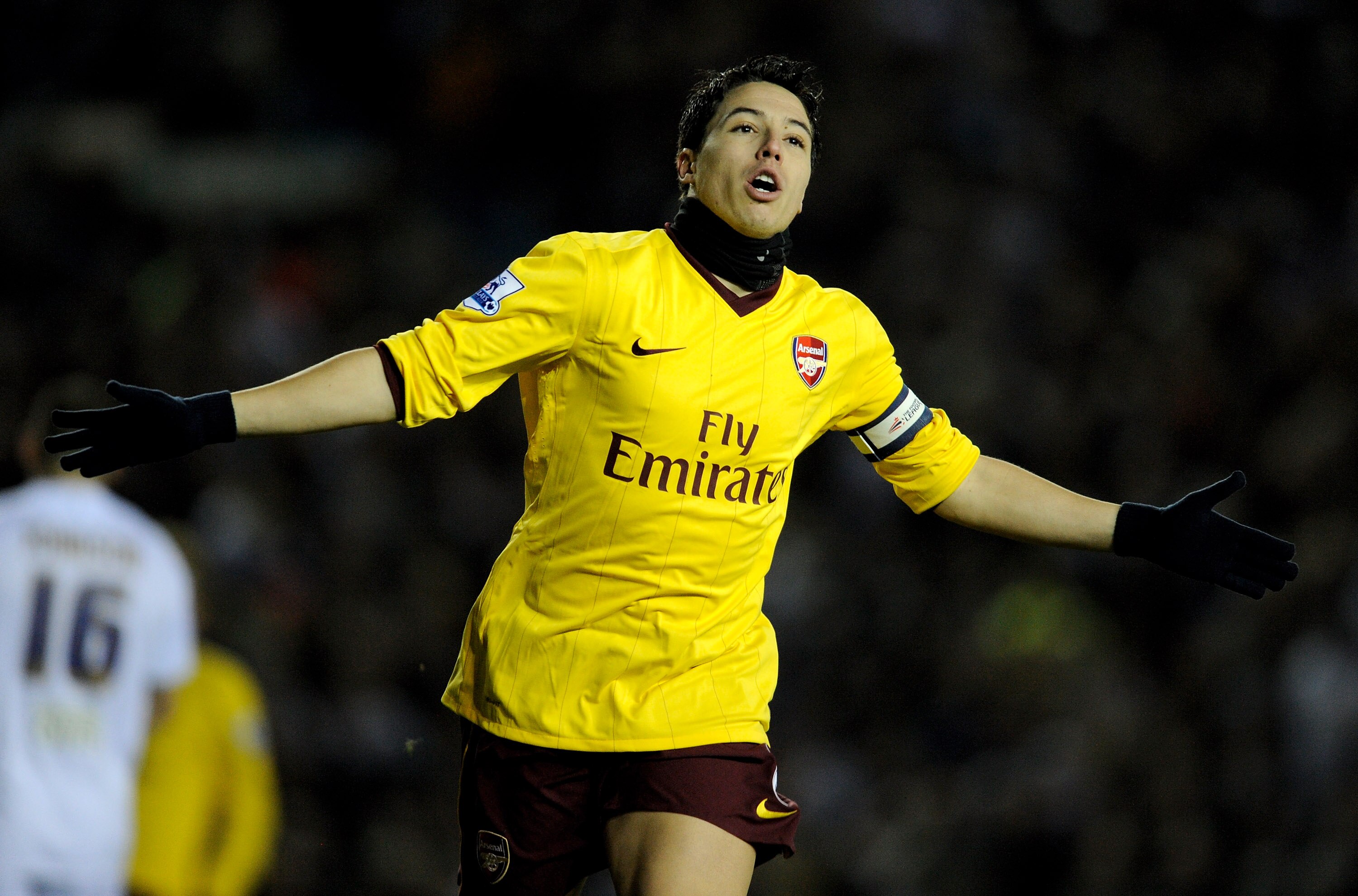 LEEDS, ENGLAND - JANUARY 19:  Samir Nasri of Arsenal celebrates scoring the opening goal during the FA Cup sponsored by E.On Third Round Replay match between Leeds United and Arsenal at Elland Road on January 19, 2011 in Leeds, England.  (Photo by Michael