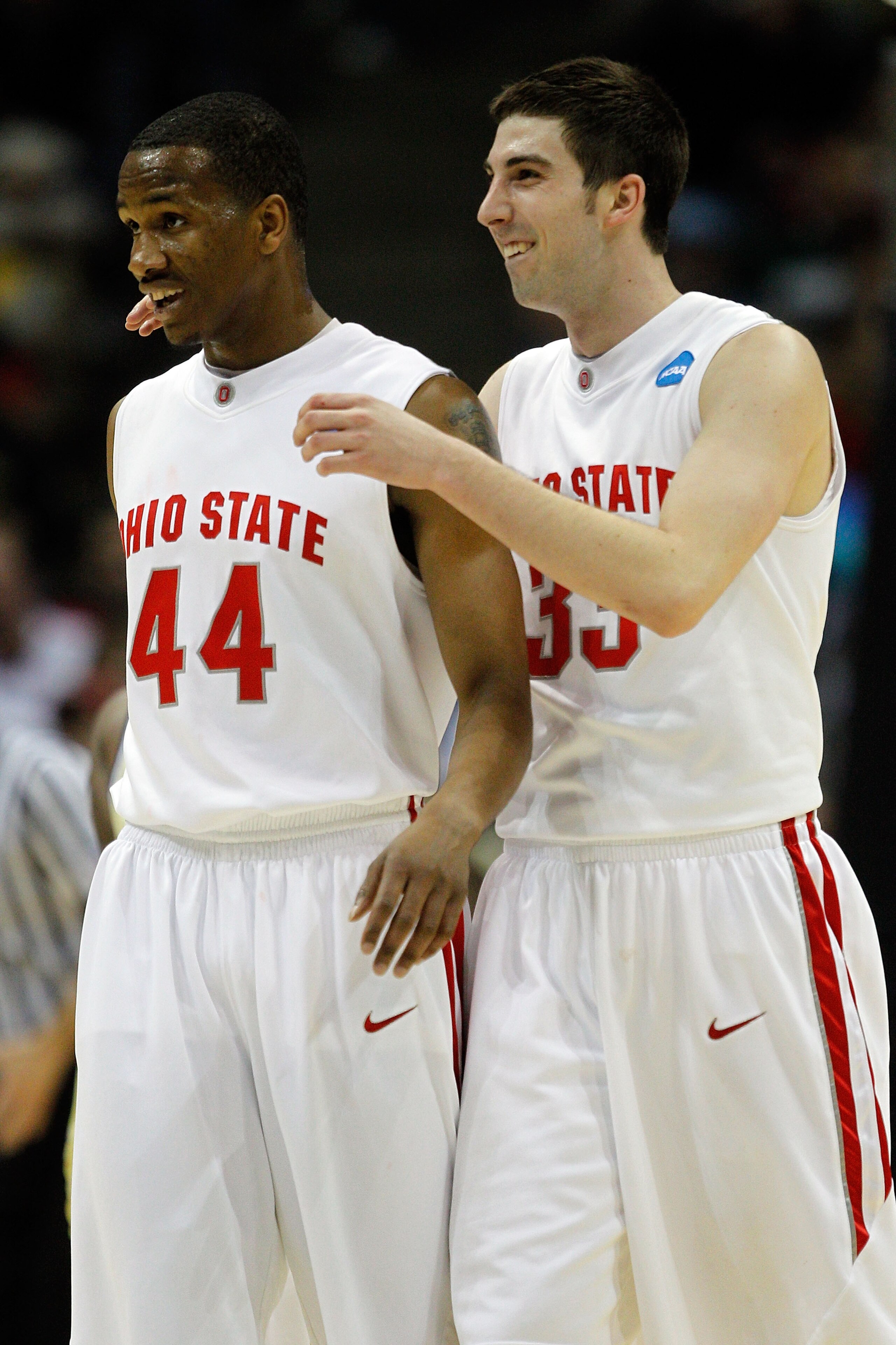 MILWAUKEE - MARCH 21:  William Buford #44 and Jon Diebler #33 of the Ohio State Buckeyes react in the second half while taking on the Georgia Tech Yellow Jackets during the second round of the 2010 NCAA men's basketball tournament at the Bradley Center on