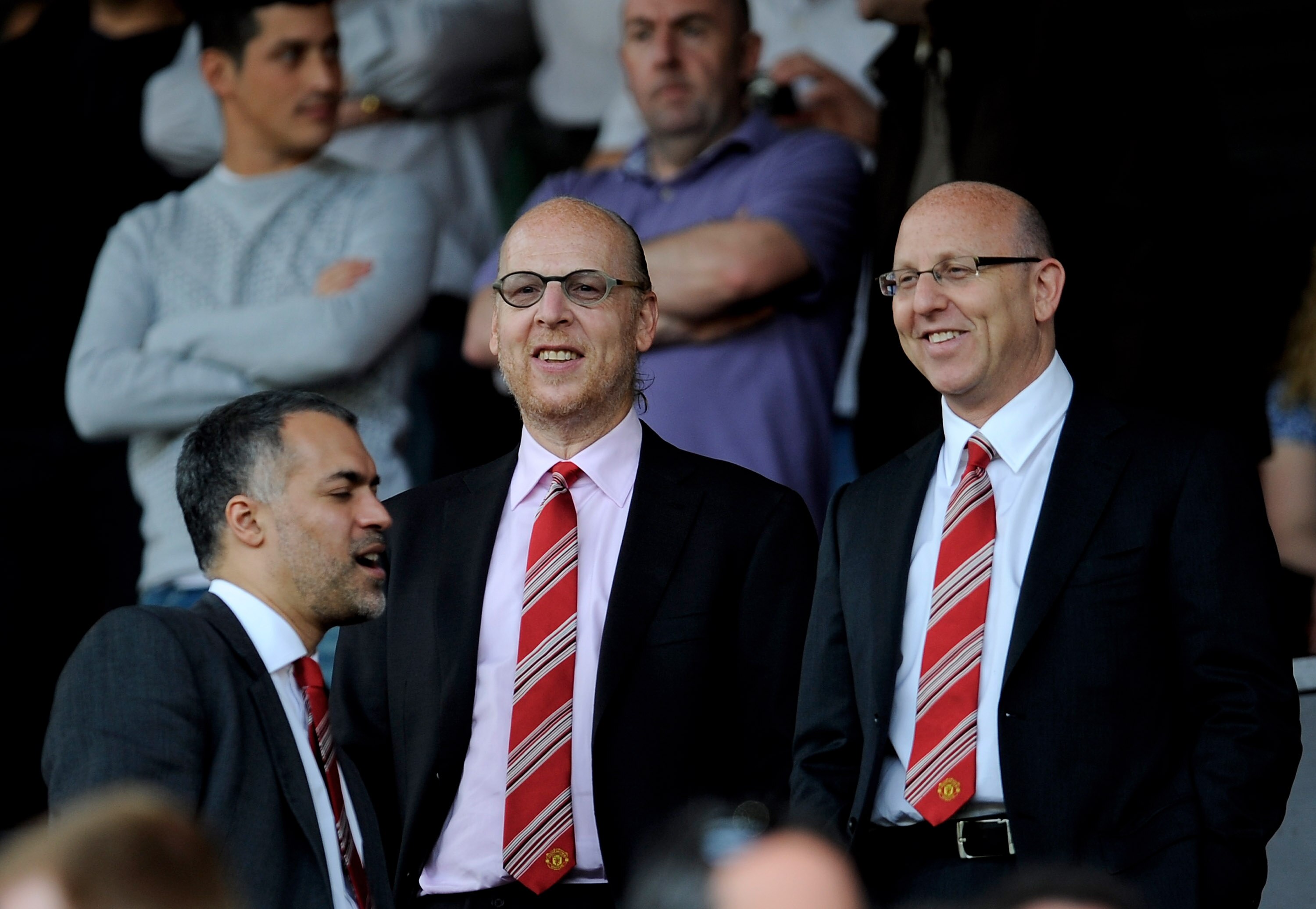 MANCHESTER, ENGLAND - APRIL 24:  Avram and Joel Glazer (R) look on prior to the Barclays Premier League match between Manchester United and Tottenham Hotspur at Old Trafford on April 24, 2010 in Manchester, England. (Photo by Michael Regan/Getty Images)