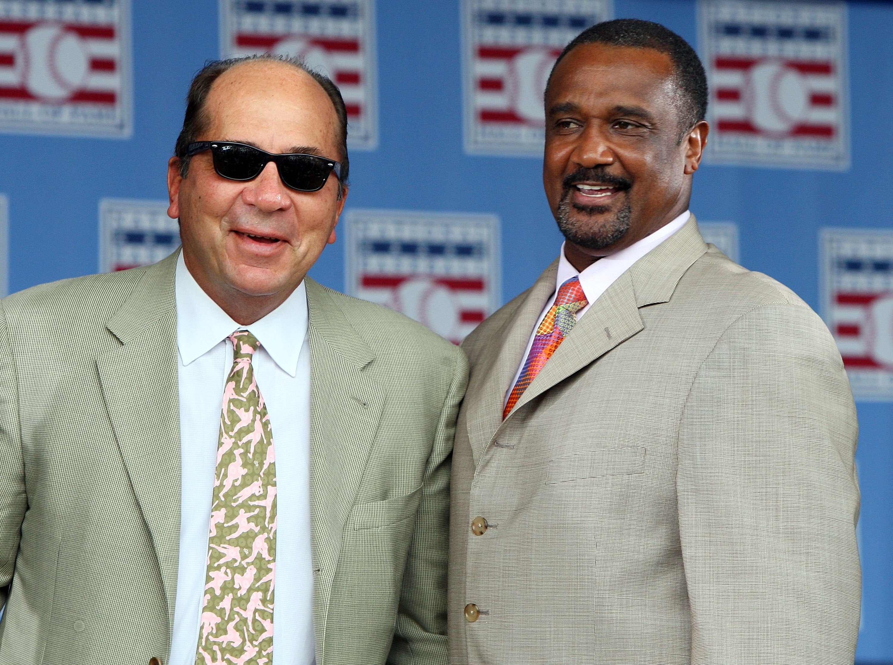 COOPERSTOWN, NY - JULY 26:  Hall of Famer Johnny Bench and 2009 inductee Jim Rice look on at Clark Sports Center during the 2009  Baseball Hall of Fame induction ceremony on July 26, 2009 in Cooperstown, New York.  (Photo by Jim McIsaac/Getty Images)