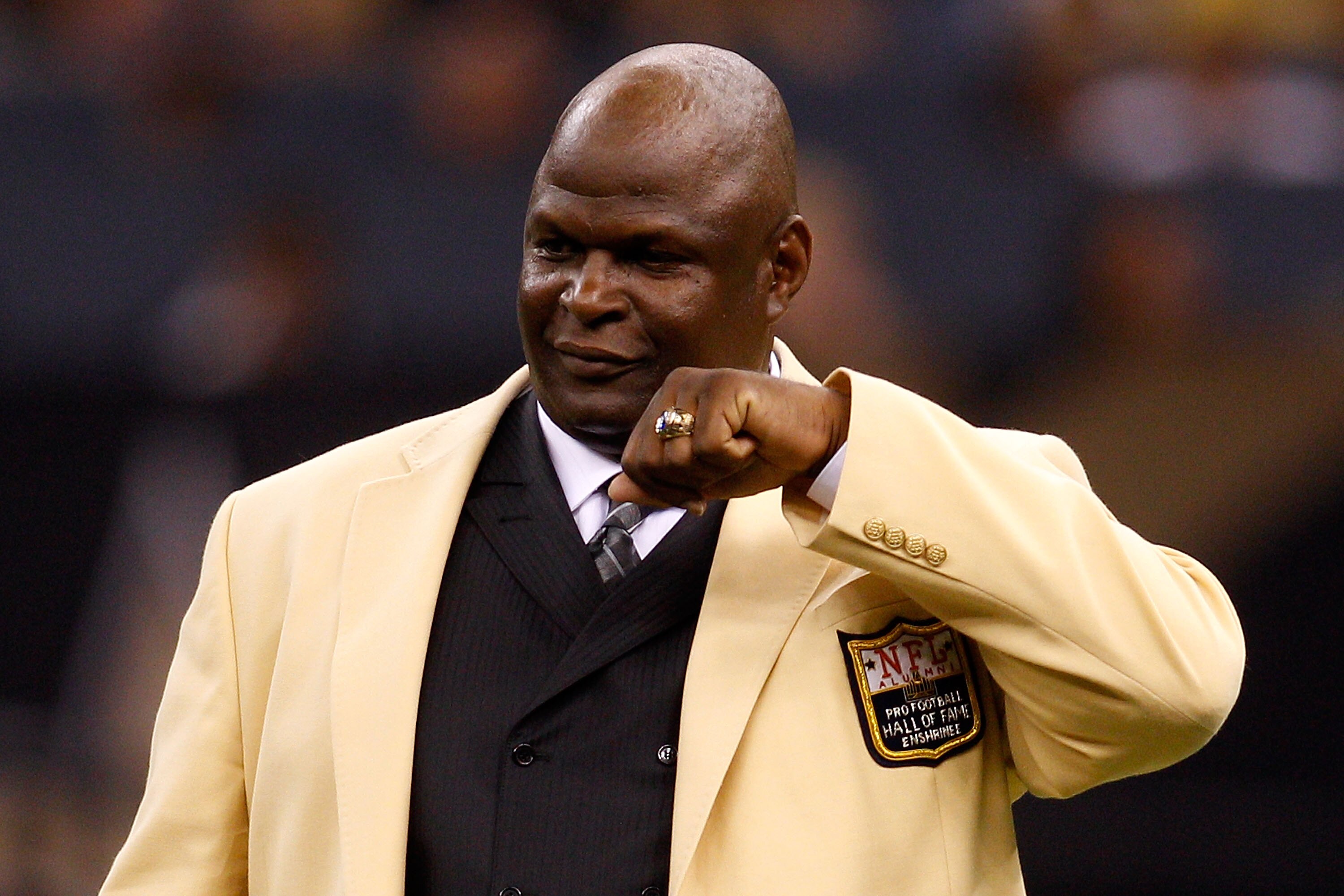 NEW ORLEANS - SEPTEMBER 09:  Former New Orleans Saints linebacker and 2010 Pro Football Hall of Fame inductee Rickey Jackson is honored during the Saints game against the Minnesota Vikings at Louisiana Superdome on September 9, 2010 in New Orleans, Louisi