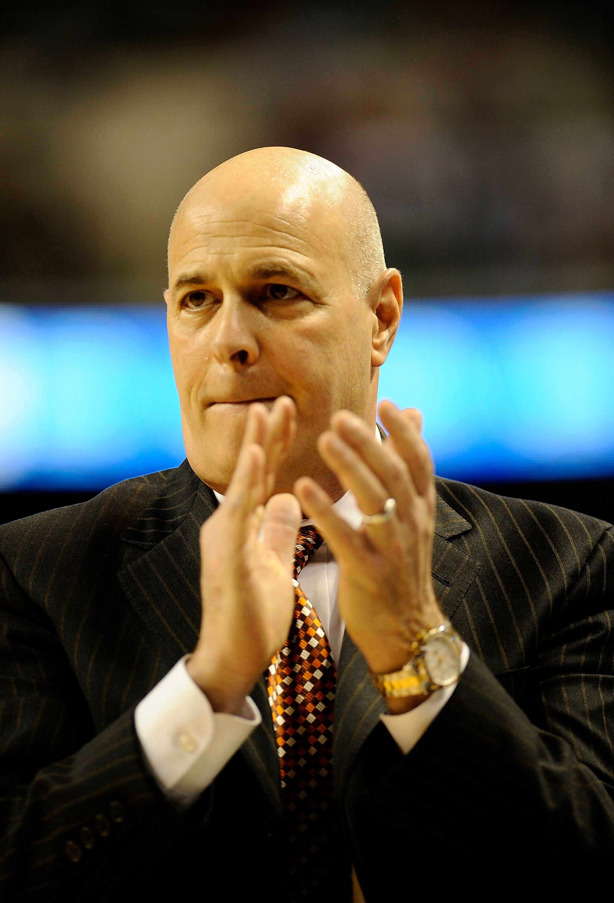 GREENSBORO, NC - MARCH 12:  Seth Greenberg, head coach of the Virginia Tech Hokies walks the sidelines against the University of Miami Hurricanes in their quarterfinal game in the 2010 ACC Men's Basketball Tournament at the Greensboro Coliseum on March 12