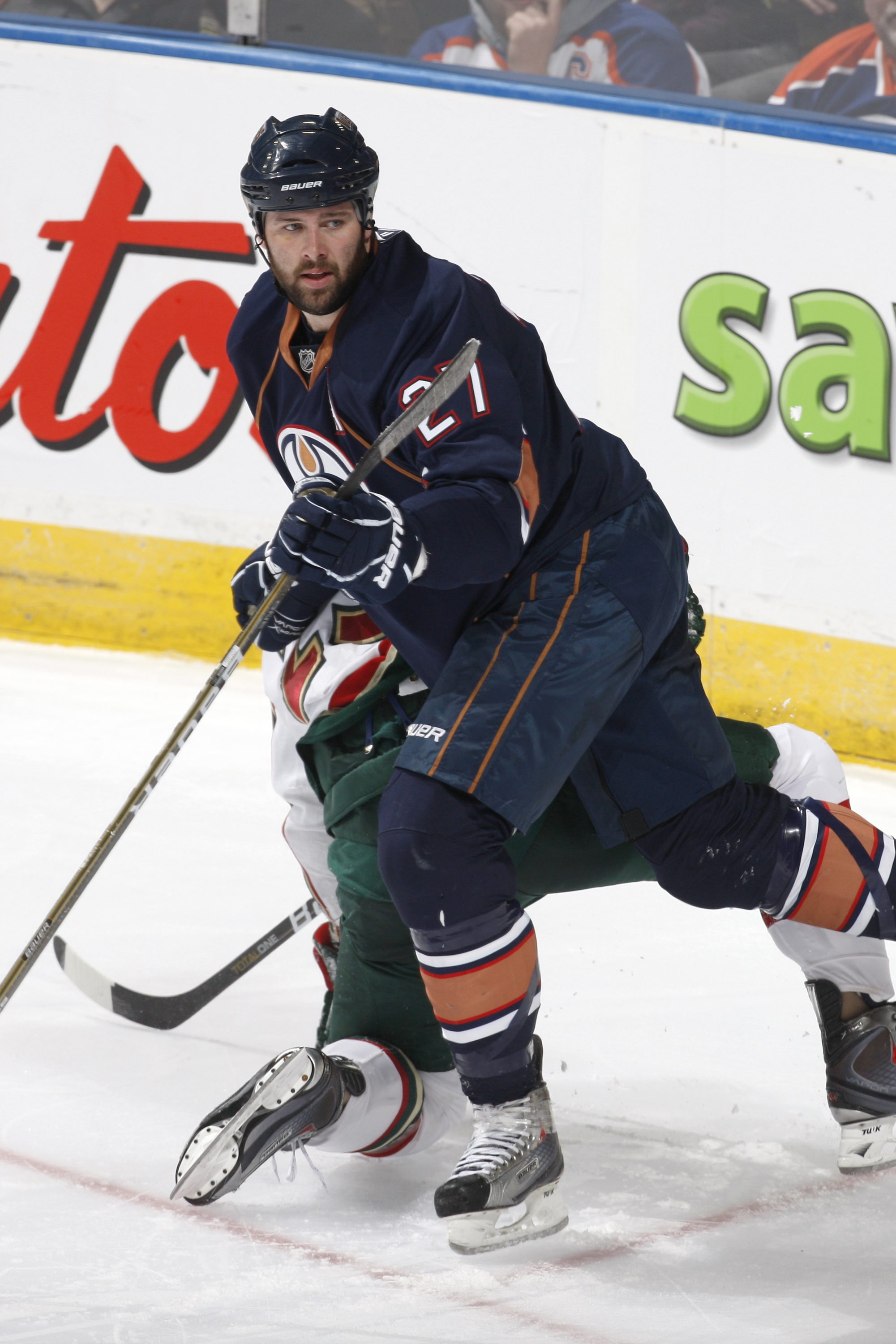 EDMONTON, CANADA - JANUARY 18: Dustin Penner #27 of the Edmonton Oilers skates against the Minnesota Wild on January 18, 2011 at Rexall Place in Edmonton, Alberta, Canada. (Photo by Dale MacMillan/Getty Images)