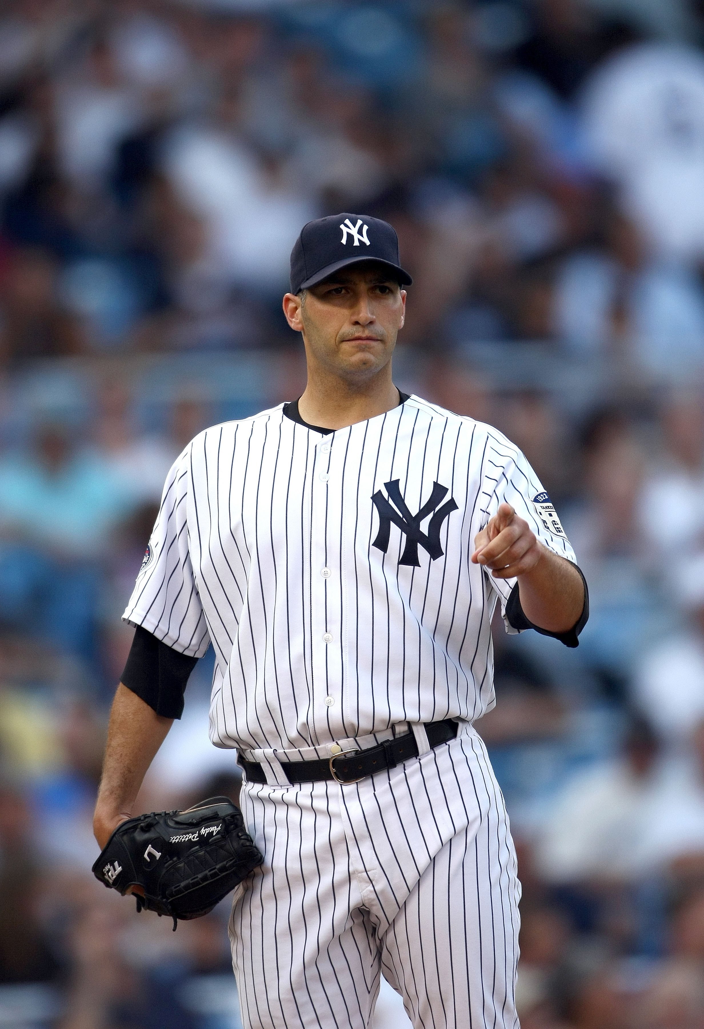 NEW YORK - JULY 8:  Andy Pettite #46 of the New York Yankees looks on during a break in MLB game action against the Tampa Bay Rays on July 8, 2008 at Yankee Stadium in the Bronx borough of New York City. The Yankees defeated the Rays 5-0. (Photo by Chris