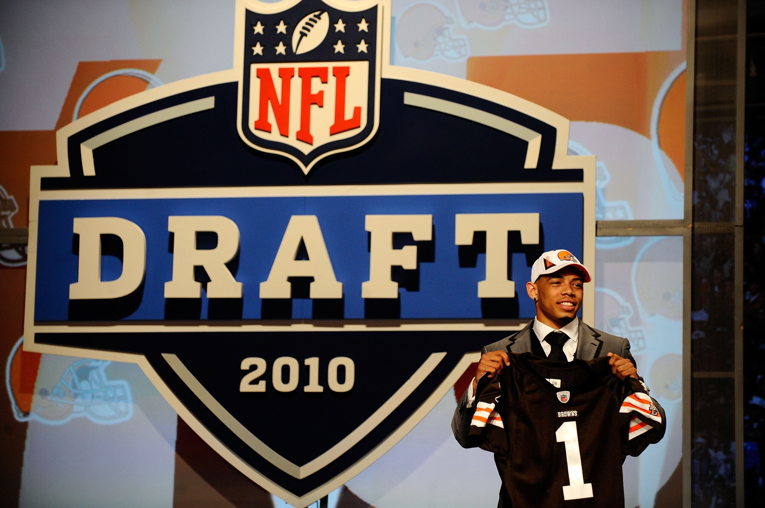 NEW YORK - APRIL 22:  Joe Haden from the Florida Gators holds up a Cleveland Browns jersey after the Browns selected Haden number 7 overall during the first round of the 2010 NFL Draft at Radio City Music Hall on April 22, 2010 in New York City.  (Photo b
