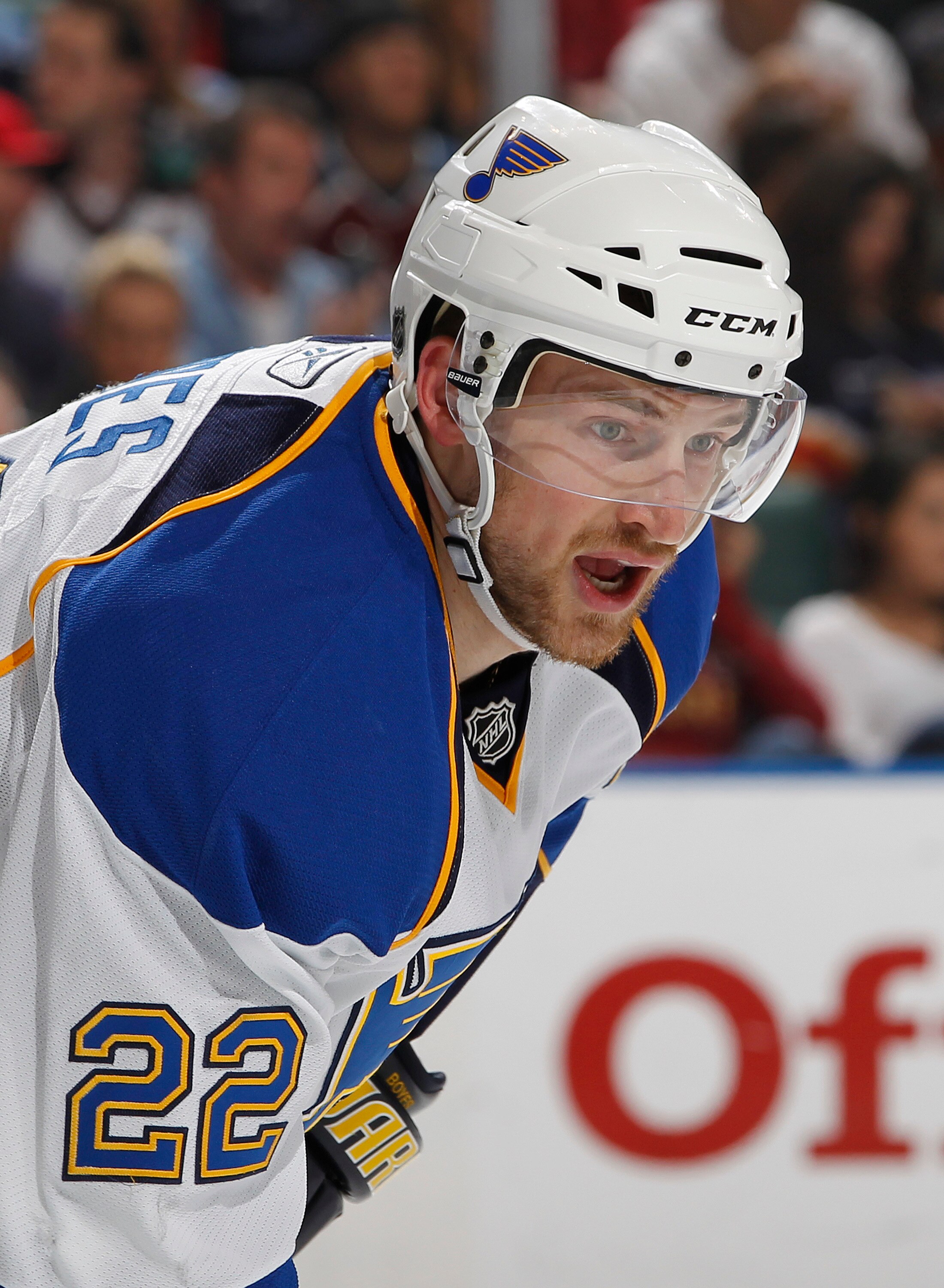 SUNRISE, FL - FEBRUARY 8: Brad Boyes #22 of the St. Louis Blues prepares for a face off against the Florida Panthers on February 8, 2011 at the BankAtlantic Center in Sunrise, Florida. The Blues defeated the Panthers 2-1. (Photo by Joel Auerbach/Getty Ima