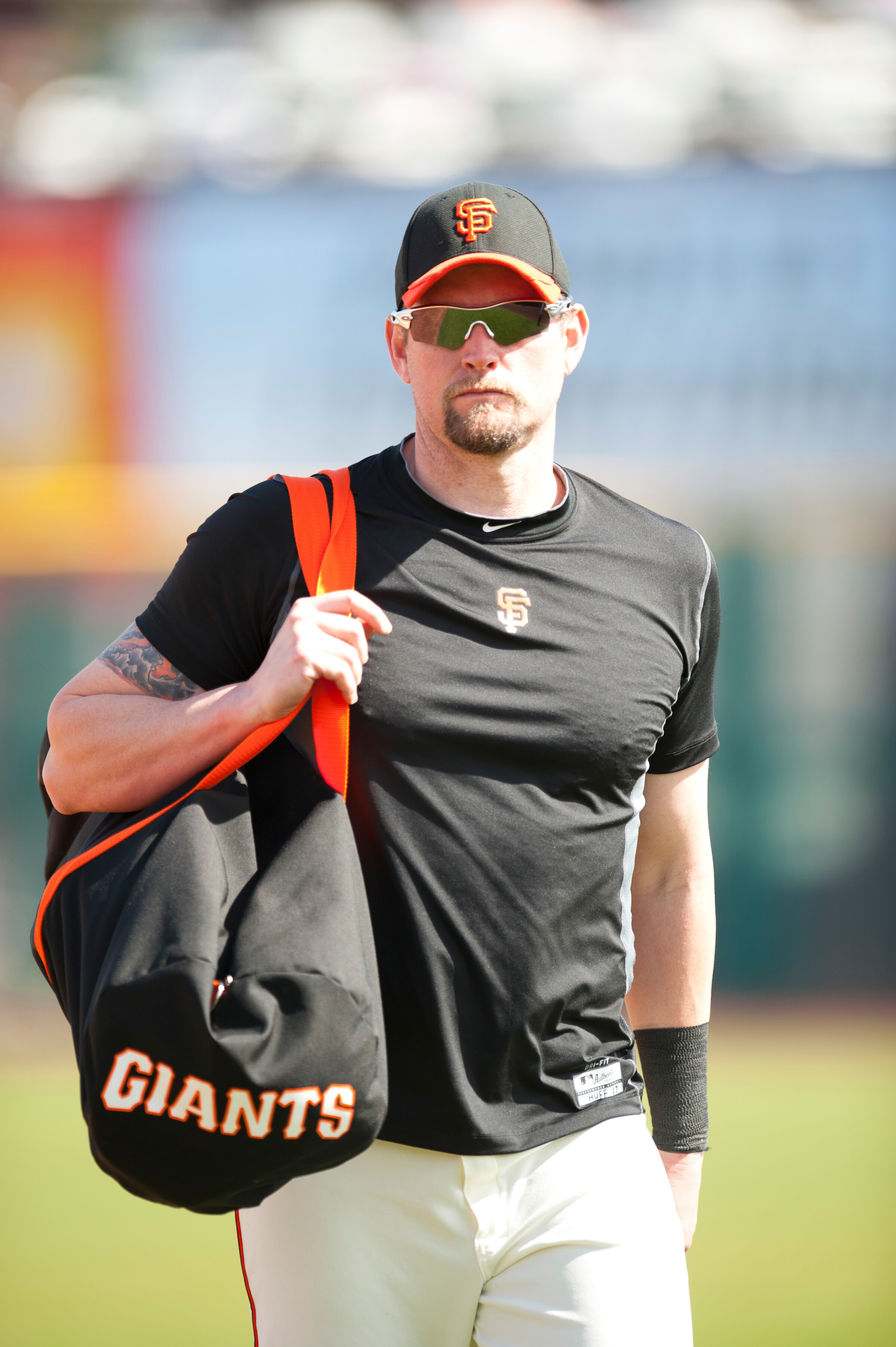 SCOTTSDALE, AZ - FEBRUARY 25: Aubrey Huff #17 of the San Francisco Giants looks on before a spring training game against the Arizona Diamondbacks at Scottsdale Stadium on February 25, 2011 in Scottsdale, Arizona. (Photo by Rob Tringali/Getty Images)